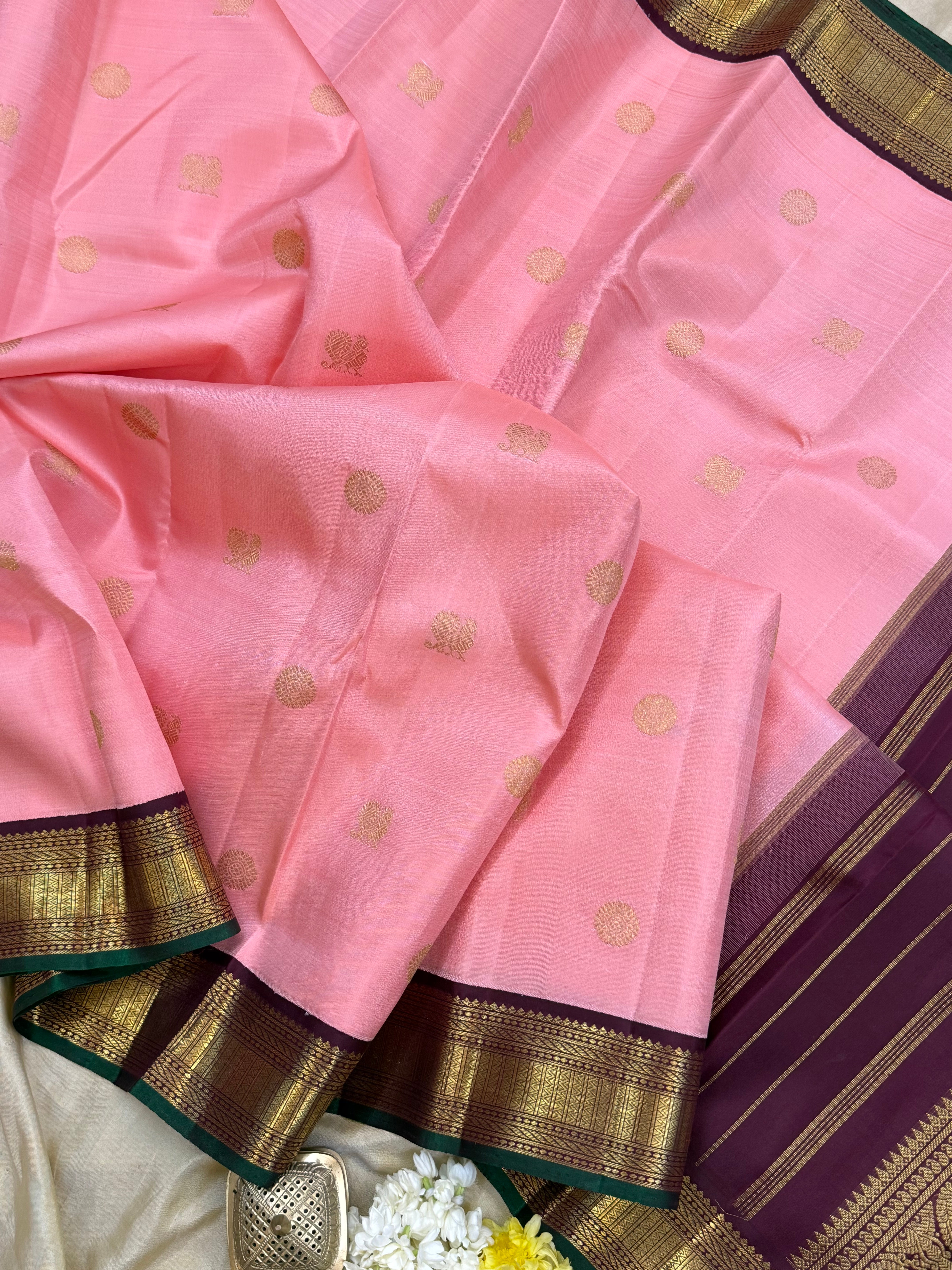 PEACH PINK WITH V PAKKU KORVAI/ KANJIPURAM SILK CLSA 10017
