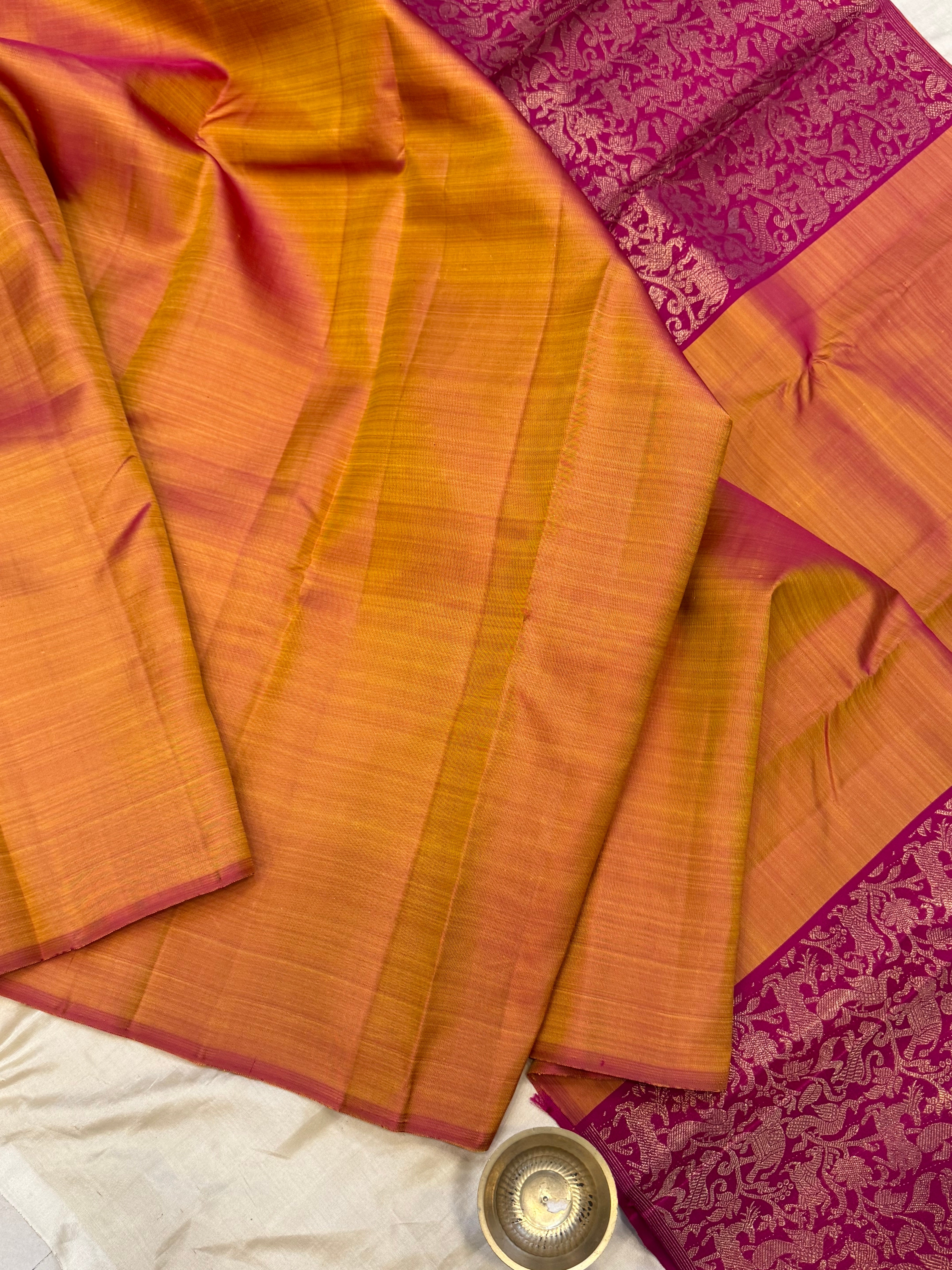 Mustard shot pink vanasingaram concept design / Kanjipuram silk