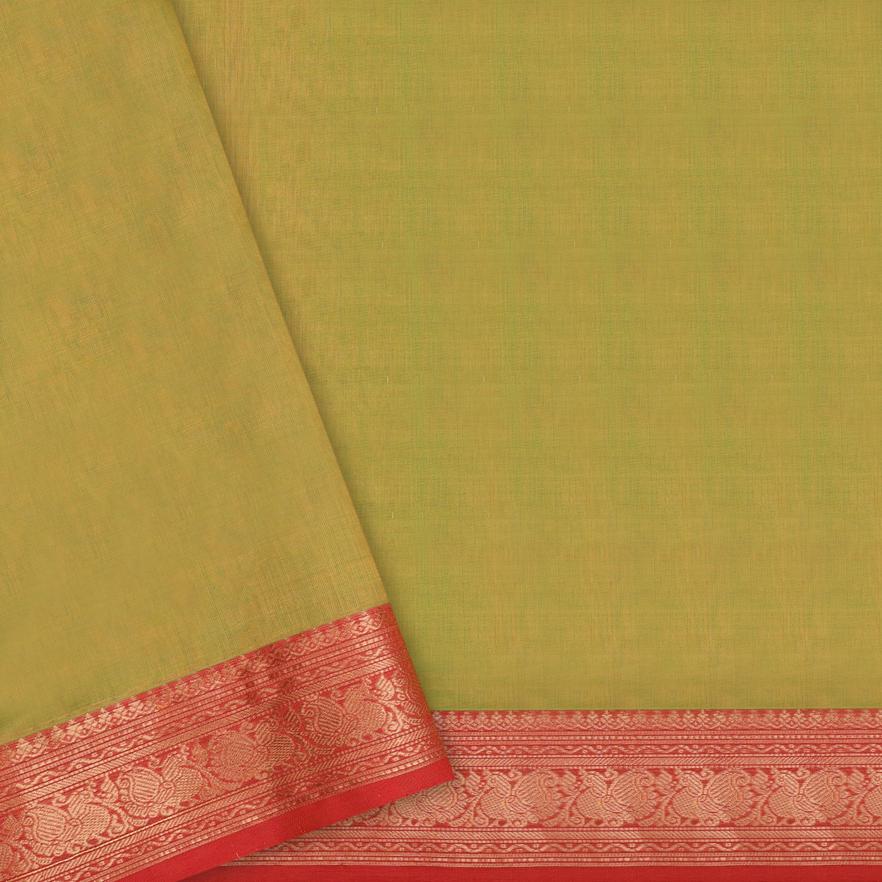 Parrot green with pink kattam - silk cotton