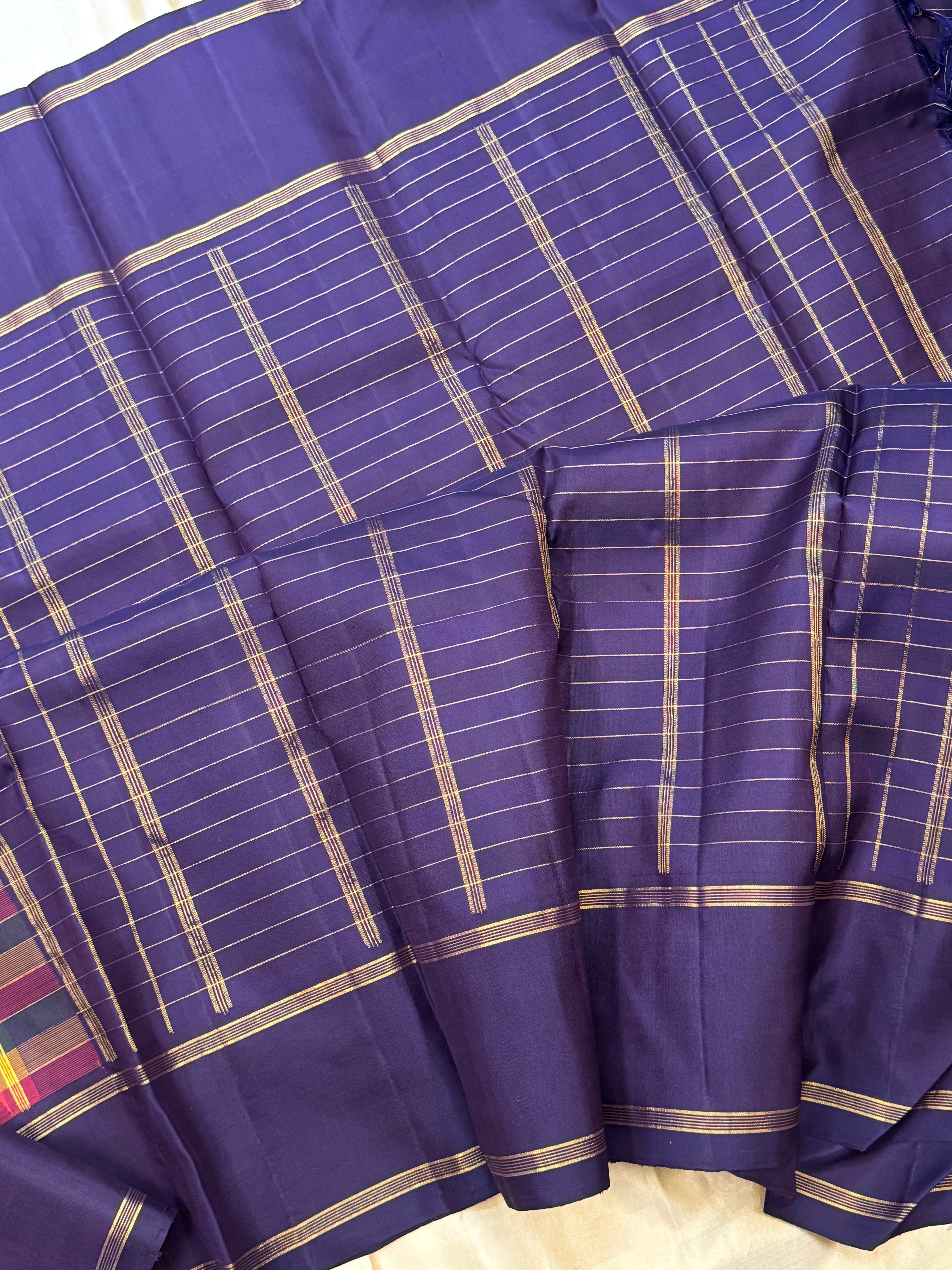 Paalum pazhamum check and purple border / Arani silk