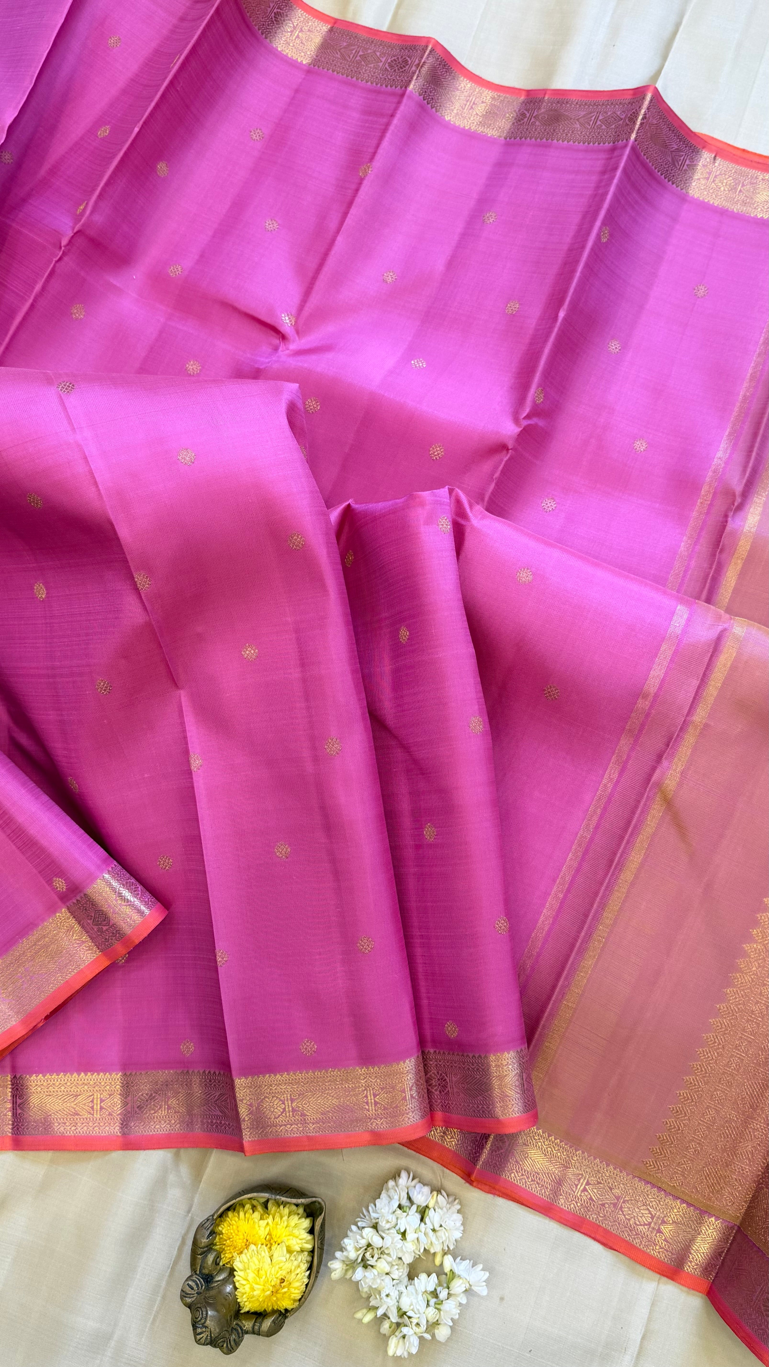 Pink small border/ kanjipuram silk