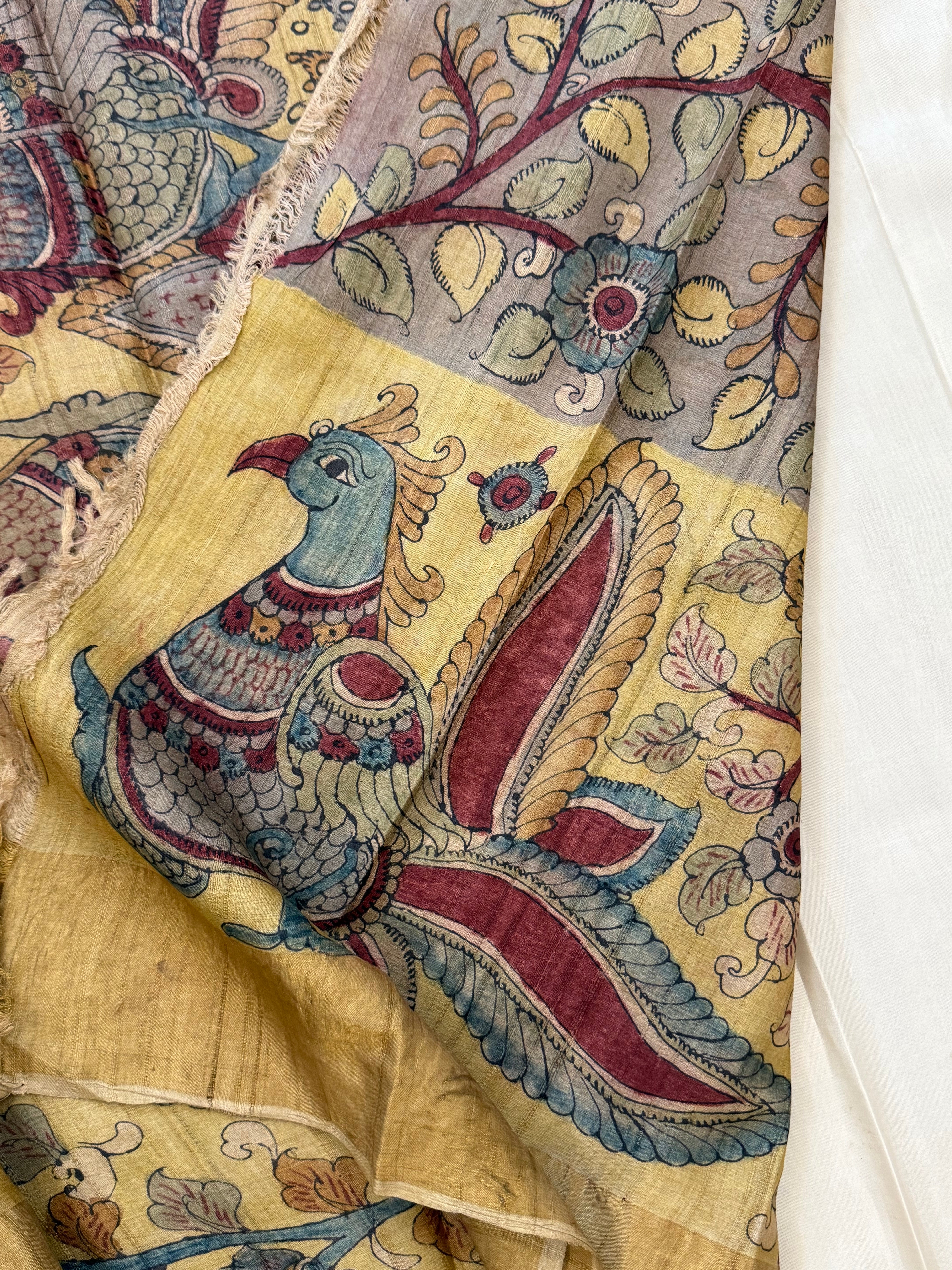 Hand drawn natural dyed pen kalamkari sarees / clsa 11124