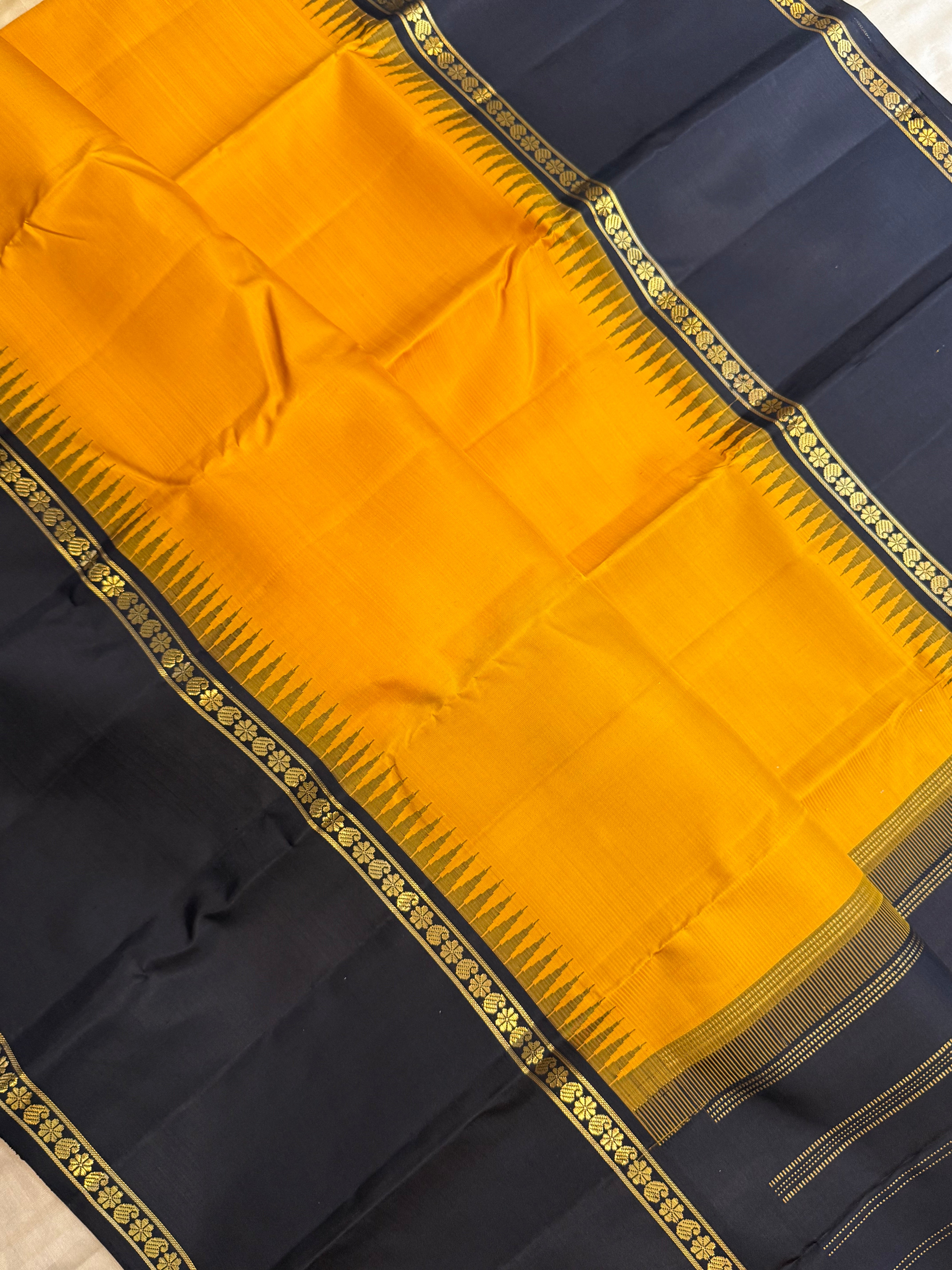 Golden yellow and black rettapet border/ Arani silk