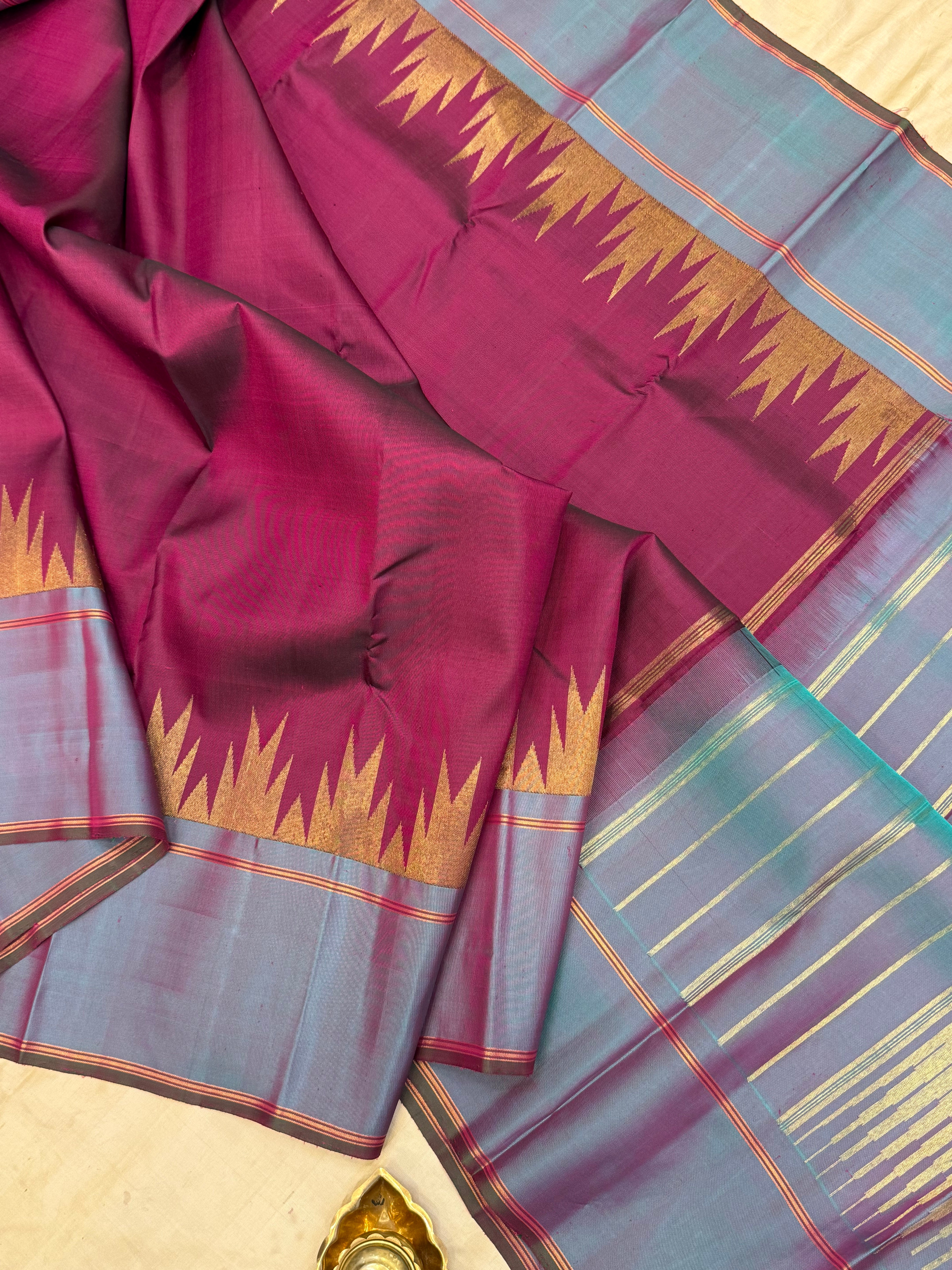 Magenta body with temple retta pet border/ kanjipuram silk saree CLSA10721