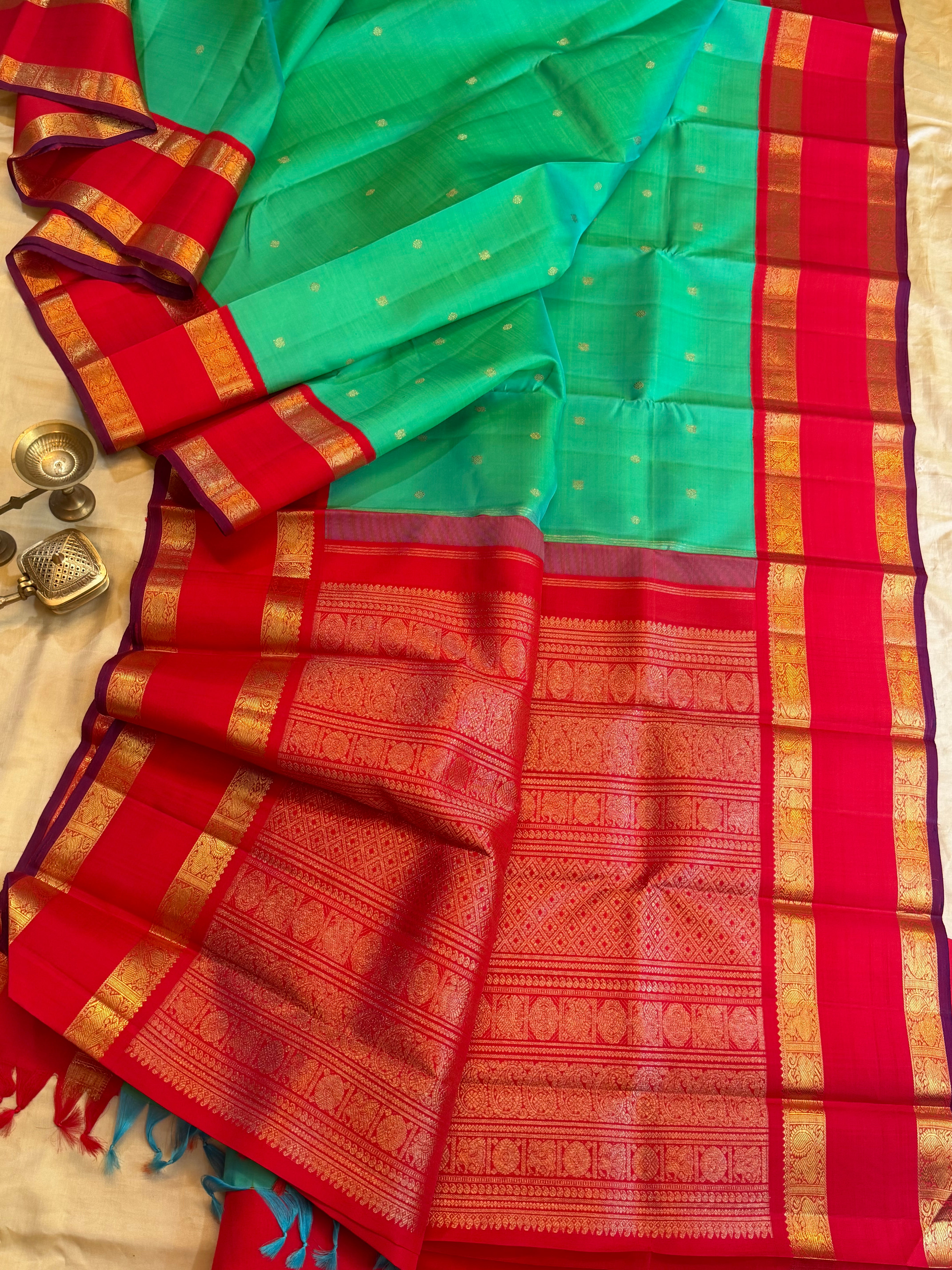 Sea blue retta pet Korvai / Kanjipuram silk