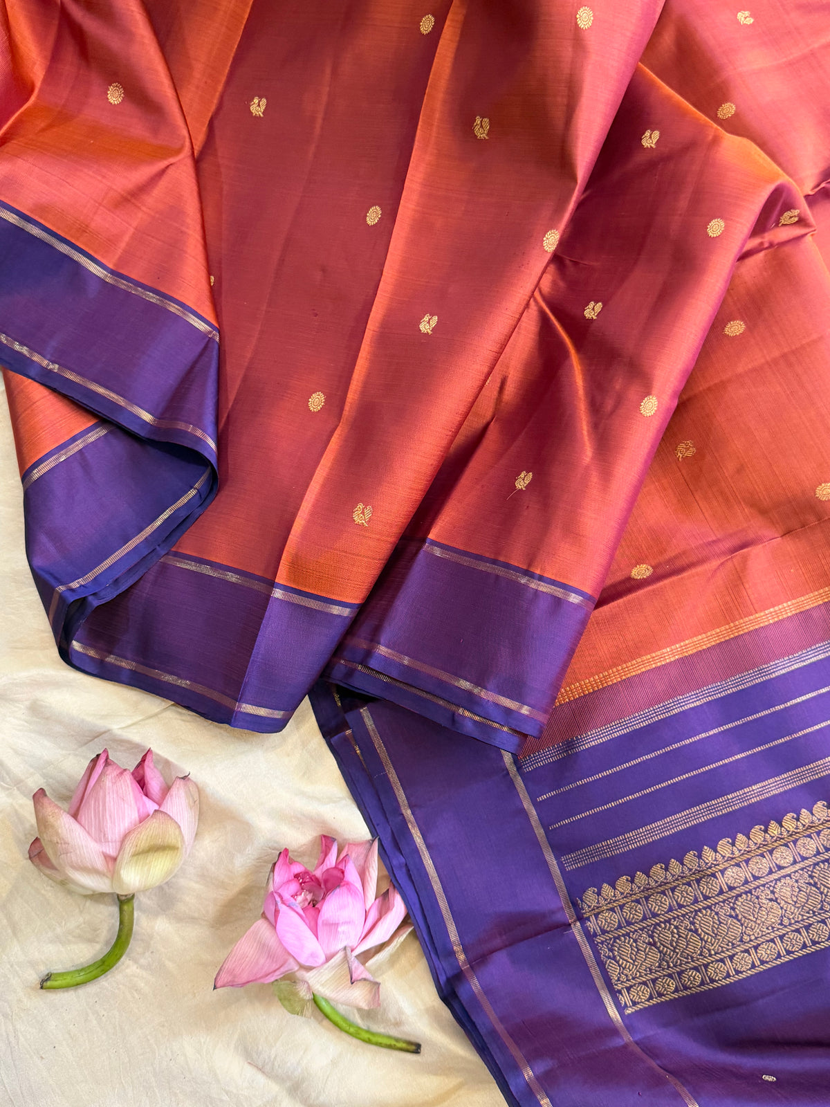 Rust small Butta simple pure Zari Kanjipuram clsa12695