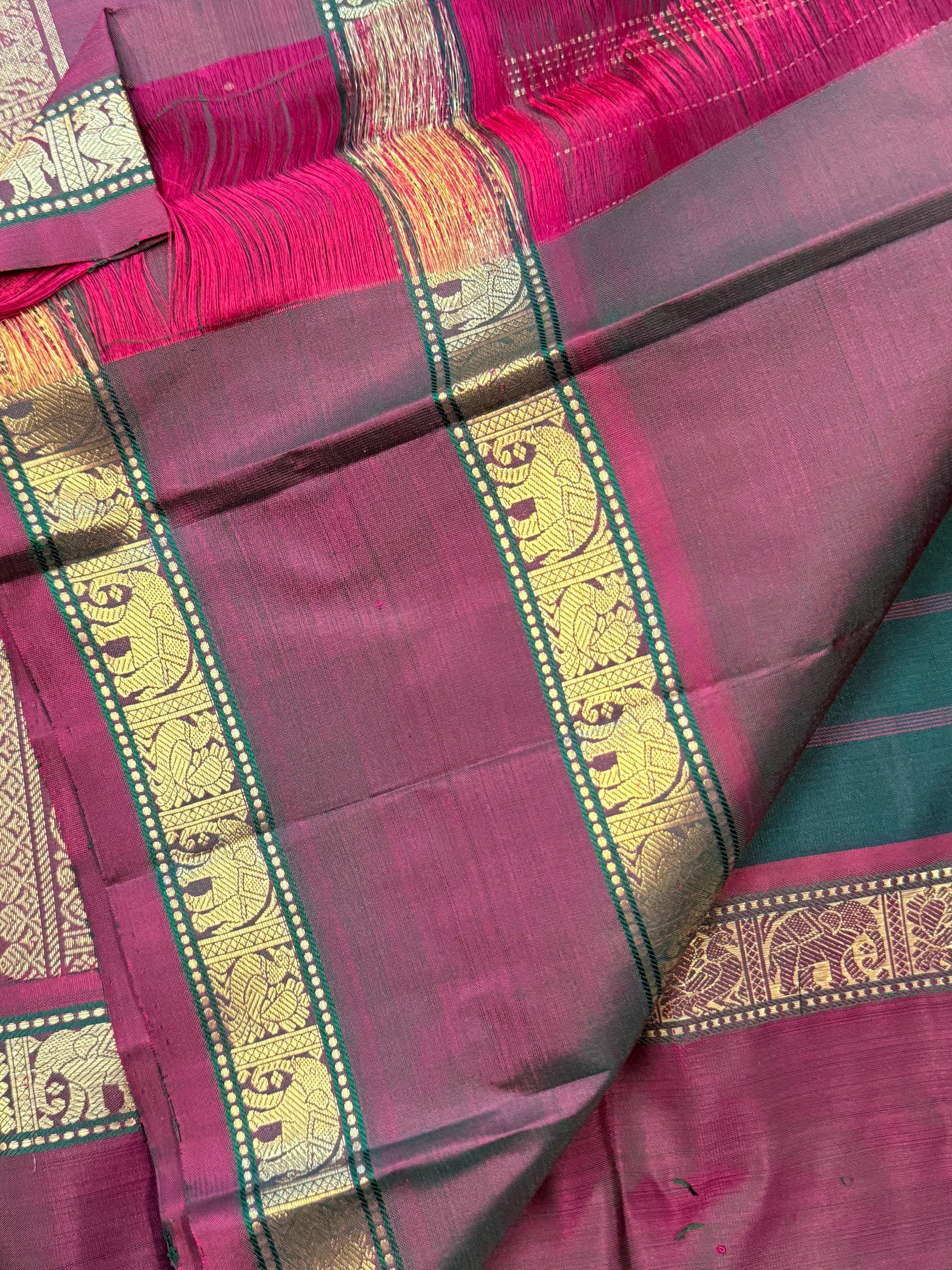 Peacock green kattam rettapet border/ Kanjipuram silk