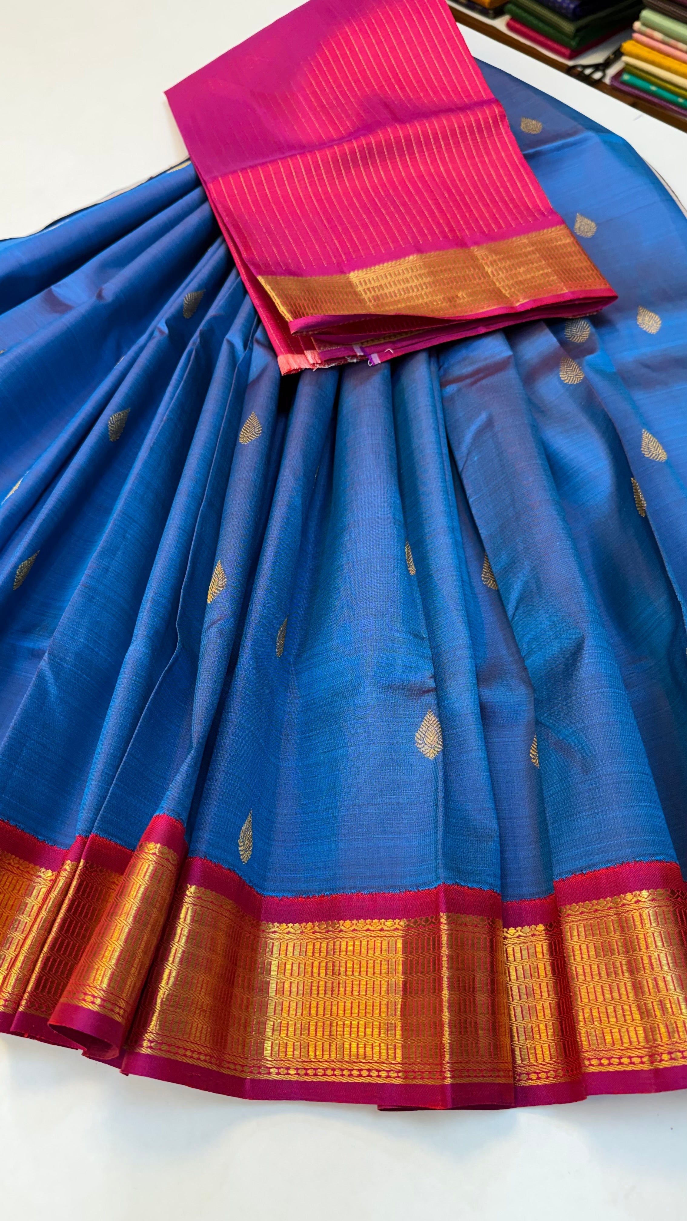 Traditional Paavadai shot blue set 6 to 9 years