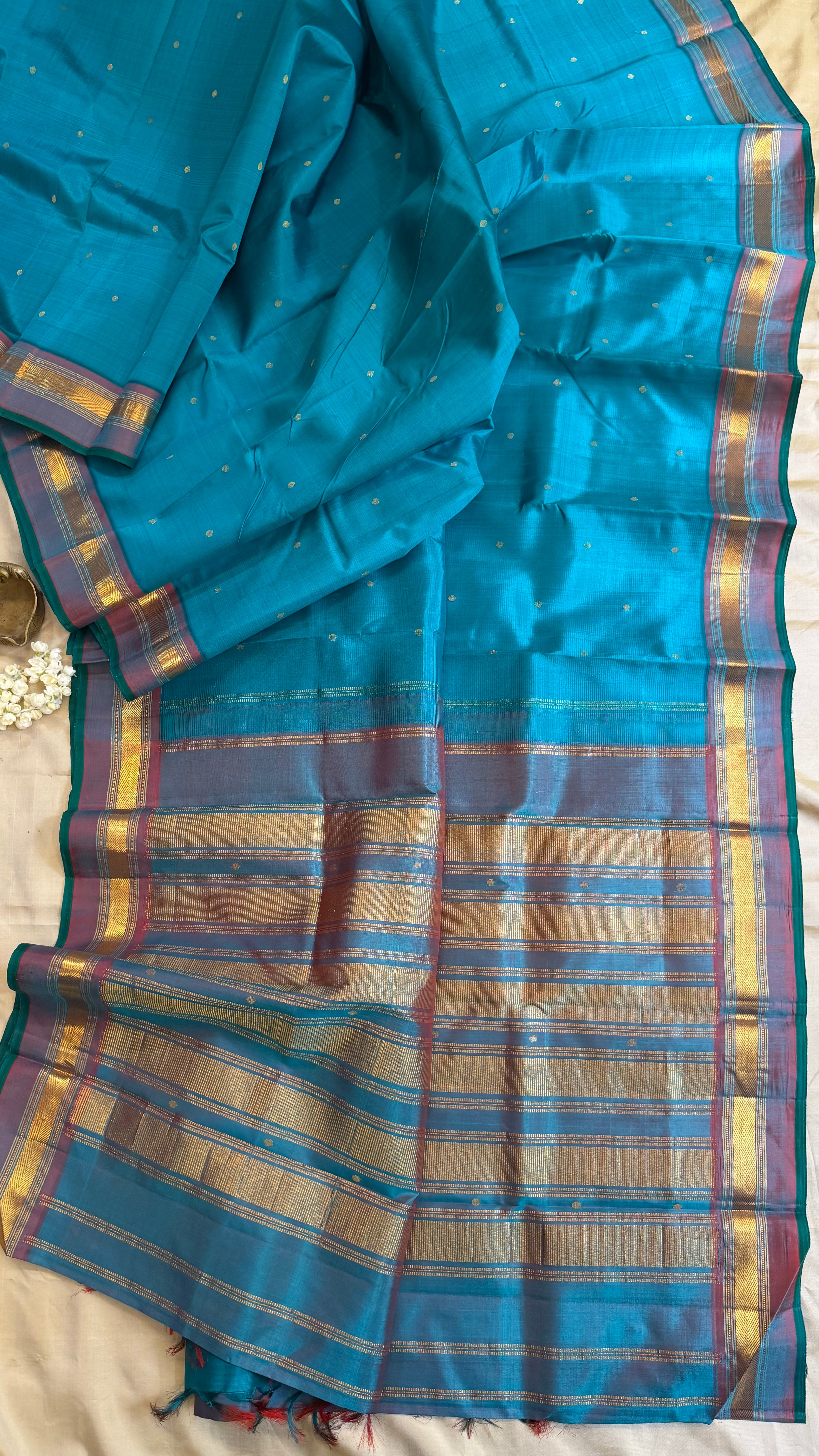 Teal blue coin butta / Arani silk