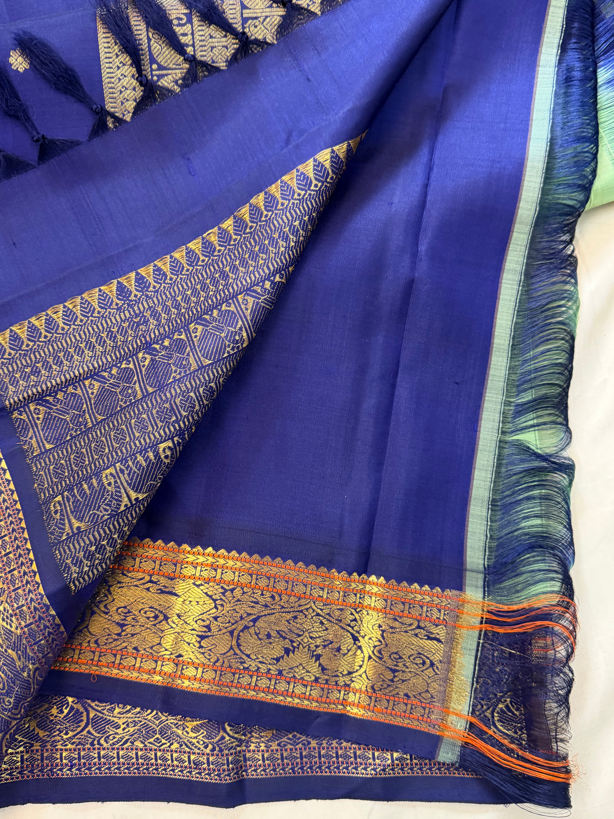 Elakai green Kai Korvai / pure Zari Kanjipuram silk