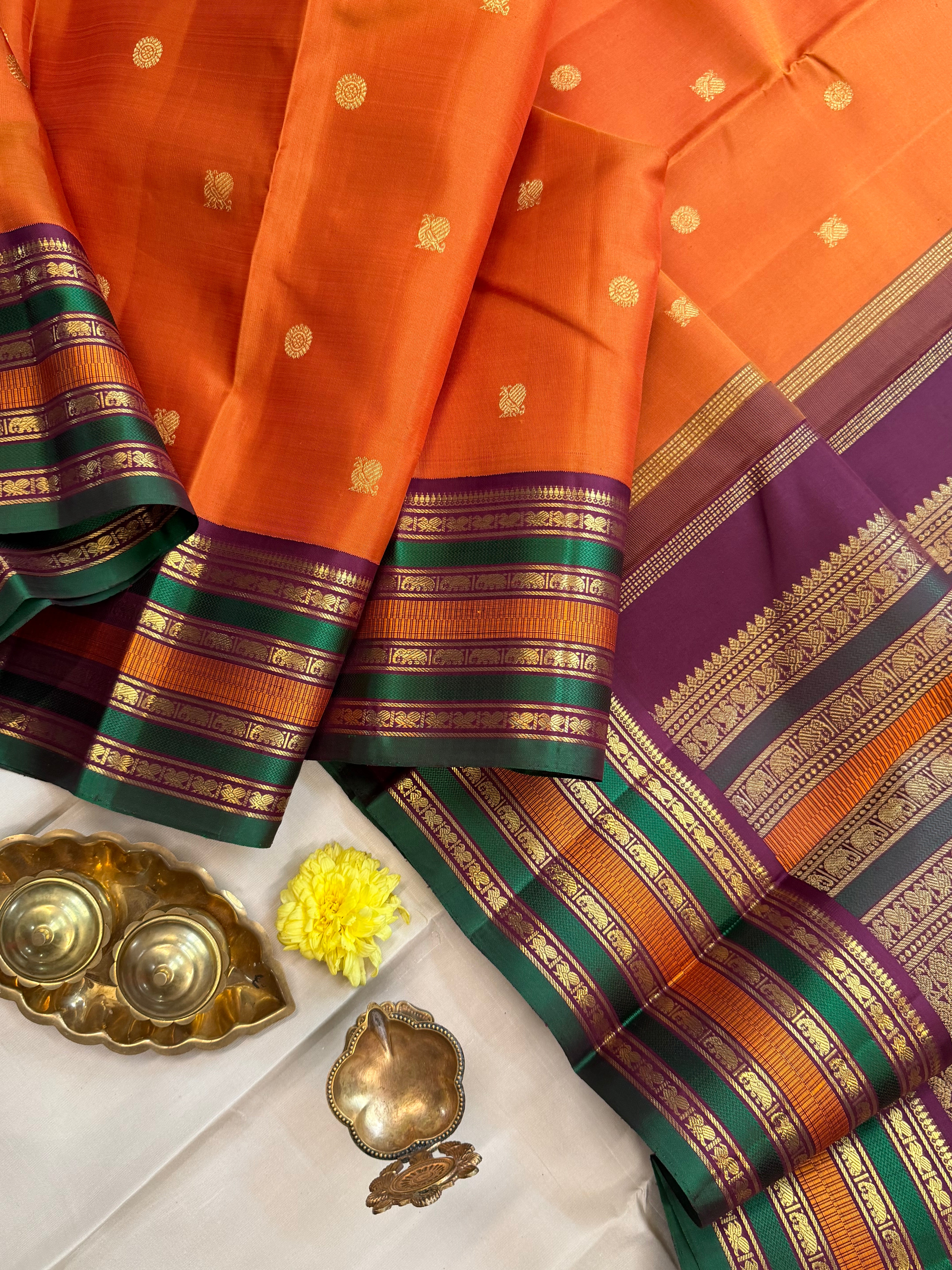 Korvai Varamahalakshmi edit : Rust varisapet Korvai Kanjipuram silk saree