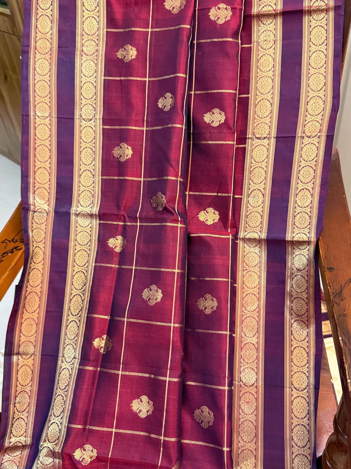 Premium silk cotton irutalaipakshi butta with kattam/ clsa 12387