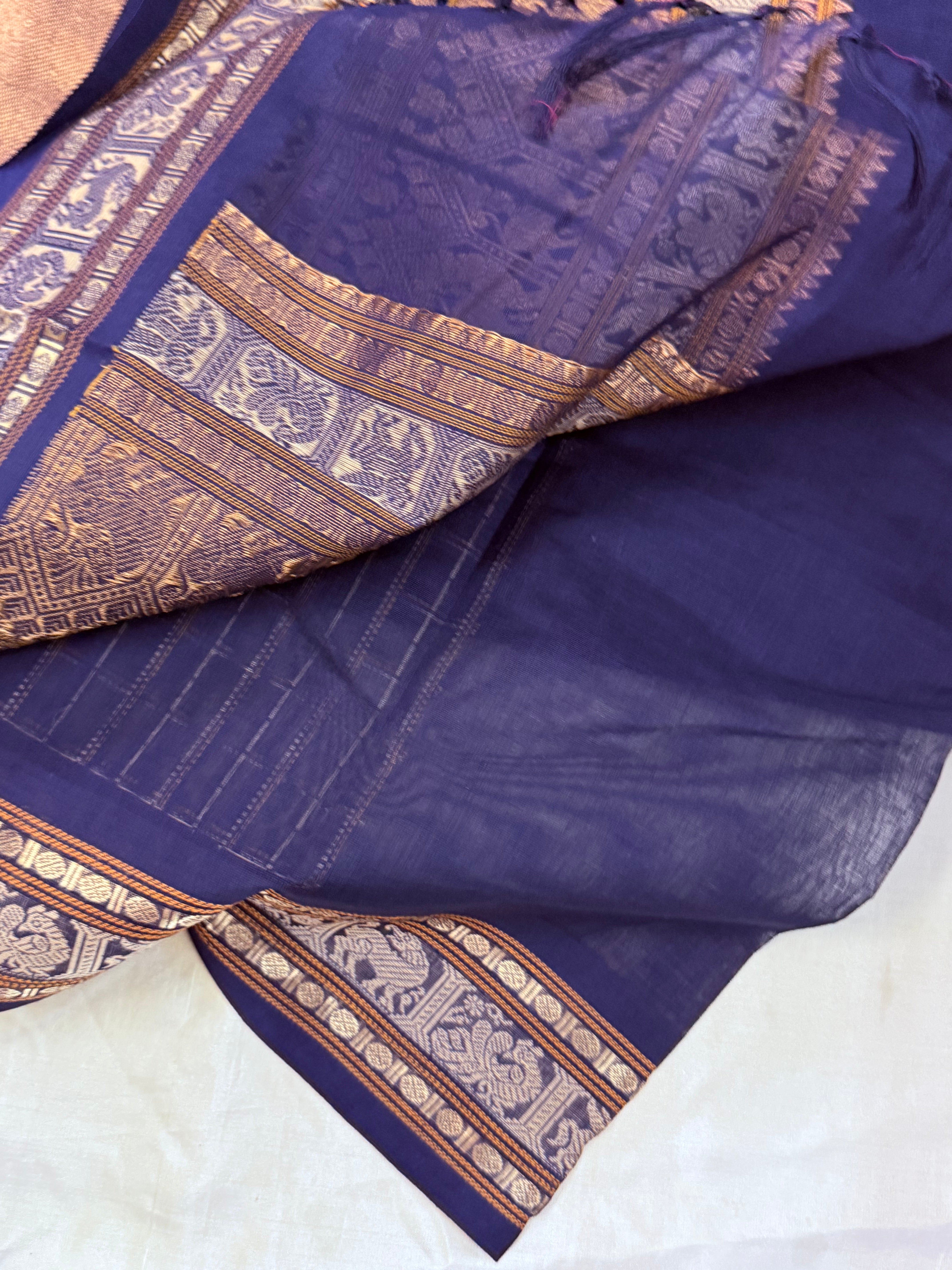 Deep blue pooja butta checks / Kanchi Cotton