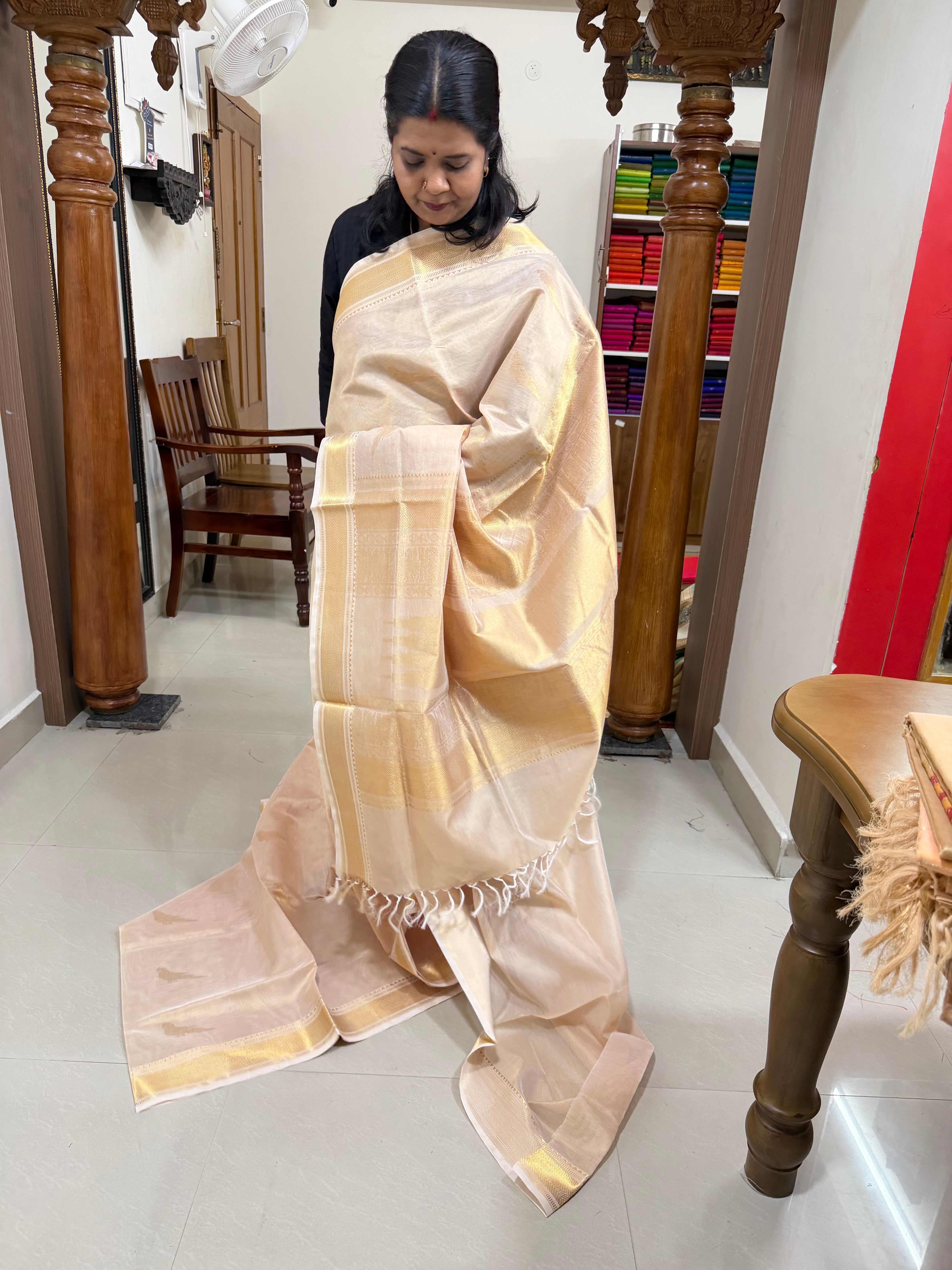 ivory gold Kili butta / Onam series silk cotton