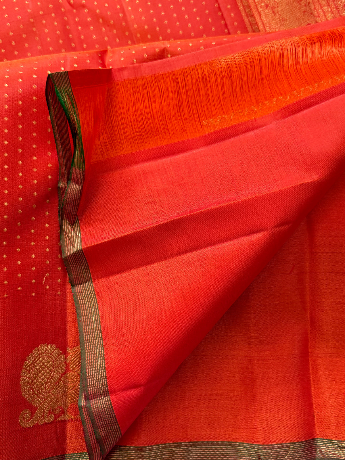 Rustic orange border Annam butta / kanjipuram silk saree clsa 11950