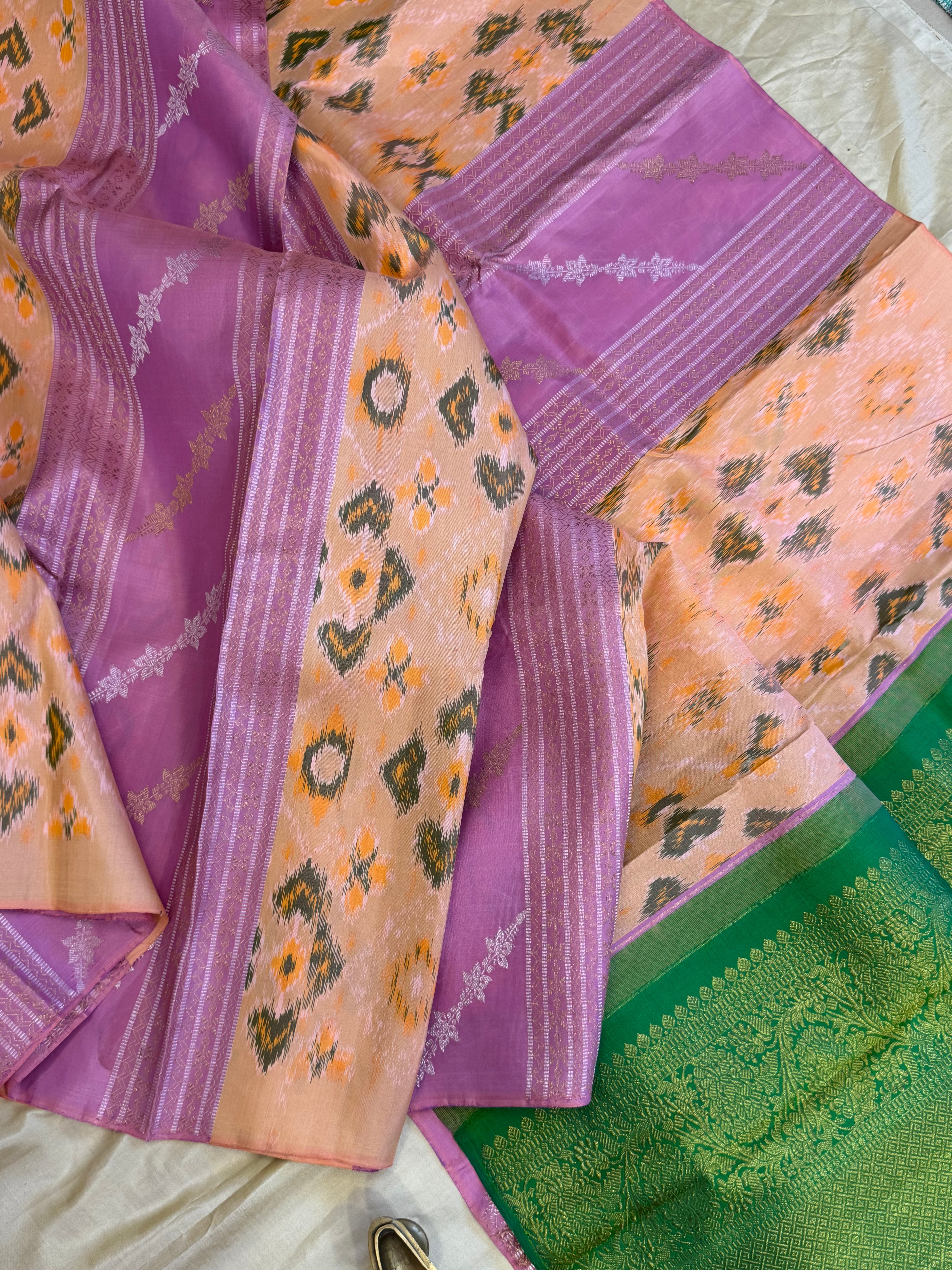 Lavender Ikkat fusion kanjipuram saree