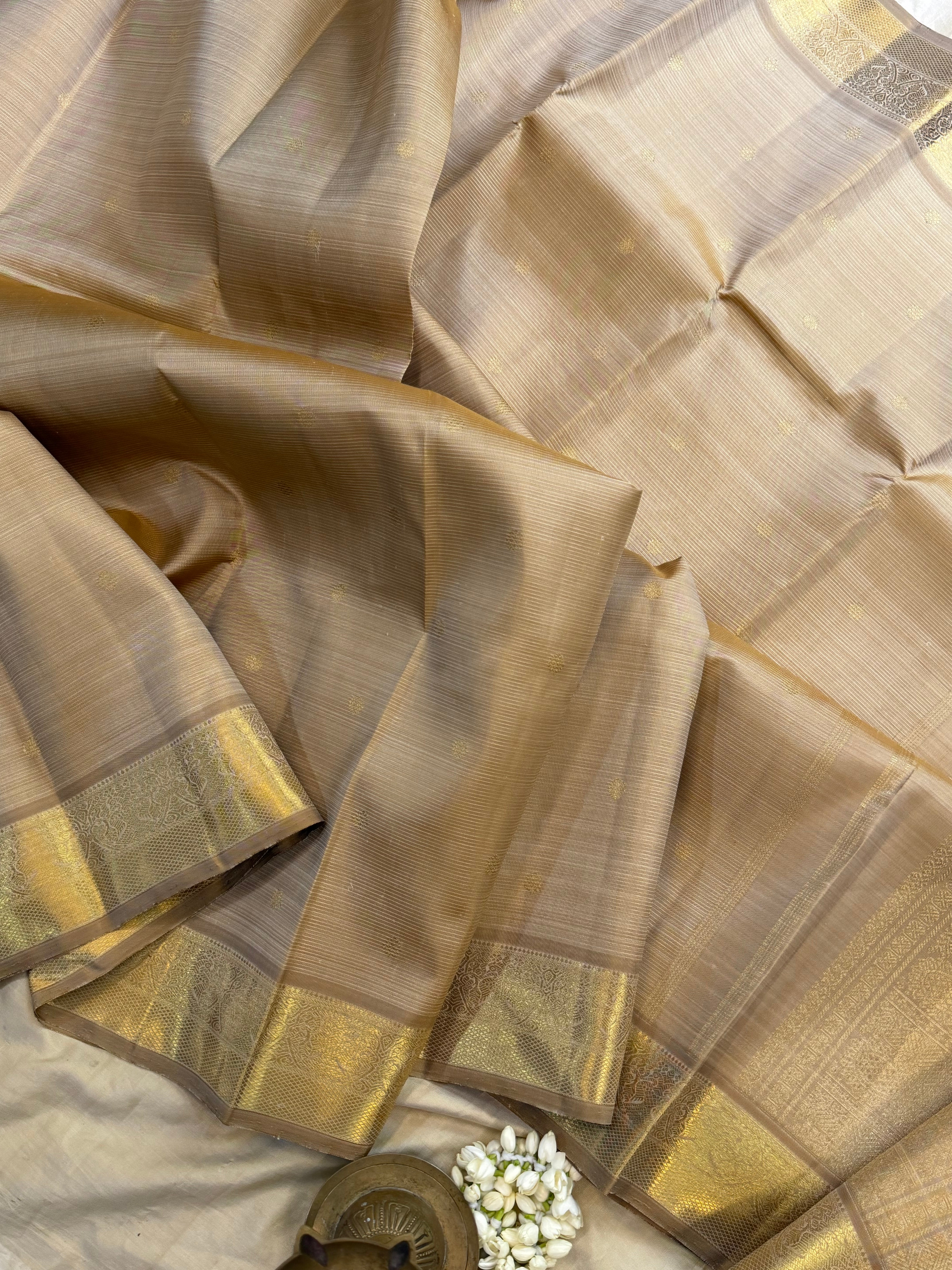 Heirloom Vairaoosi ivory Kanjipuram silk saree