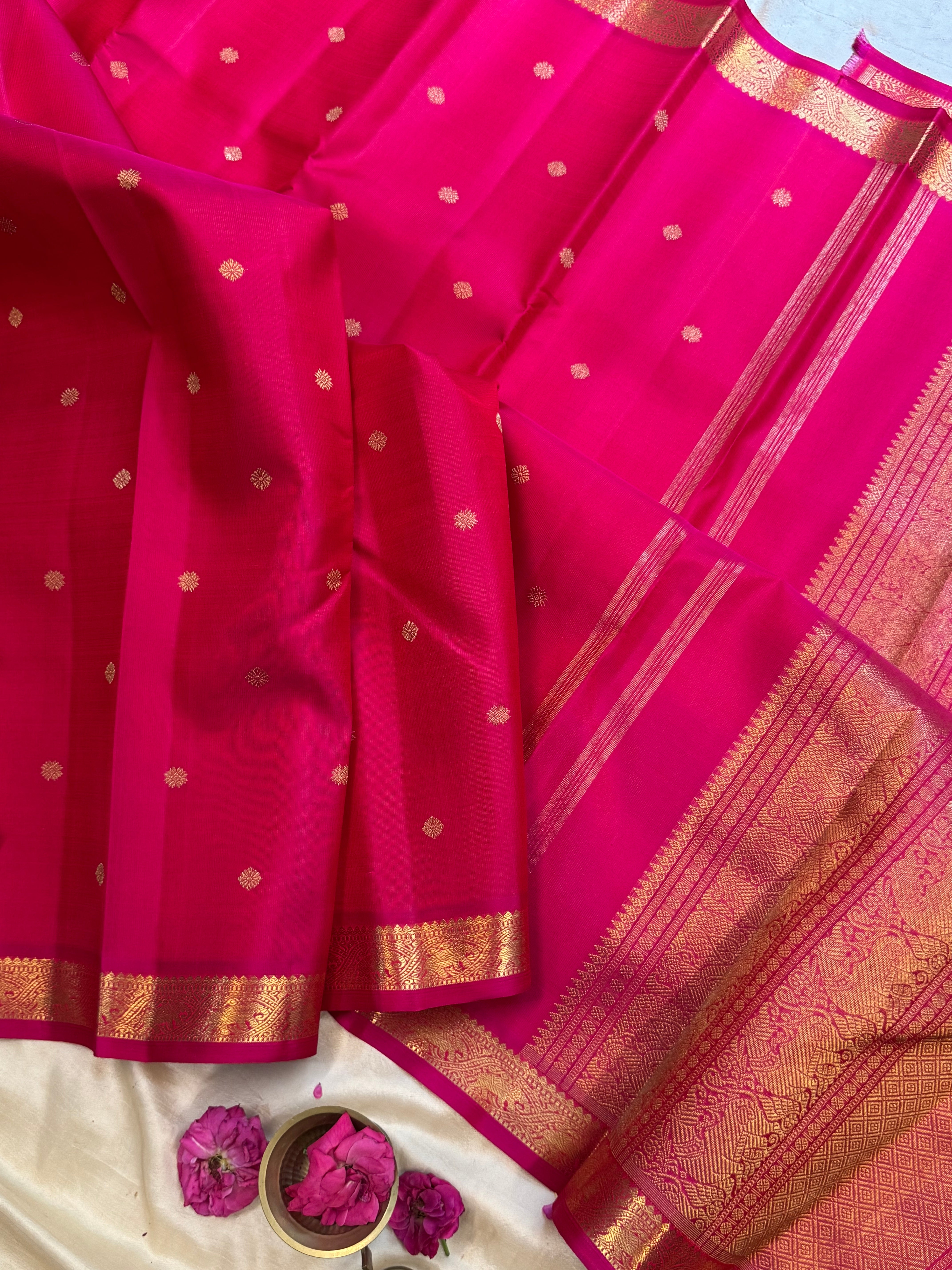 Rani pink small border kanjipuram silk