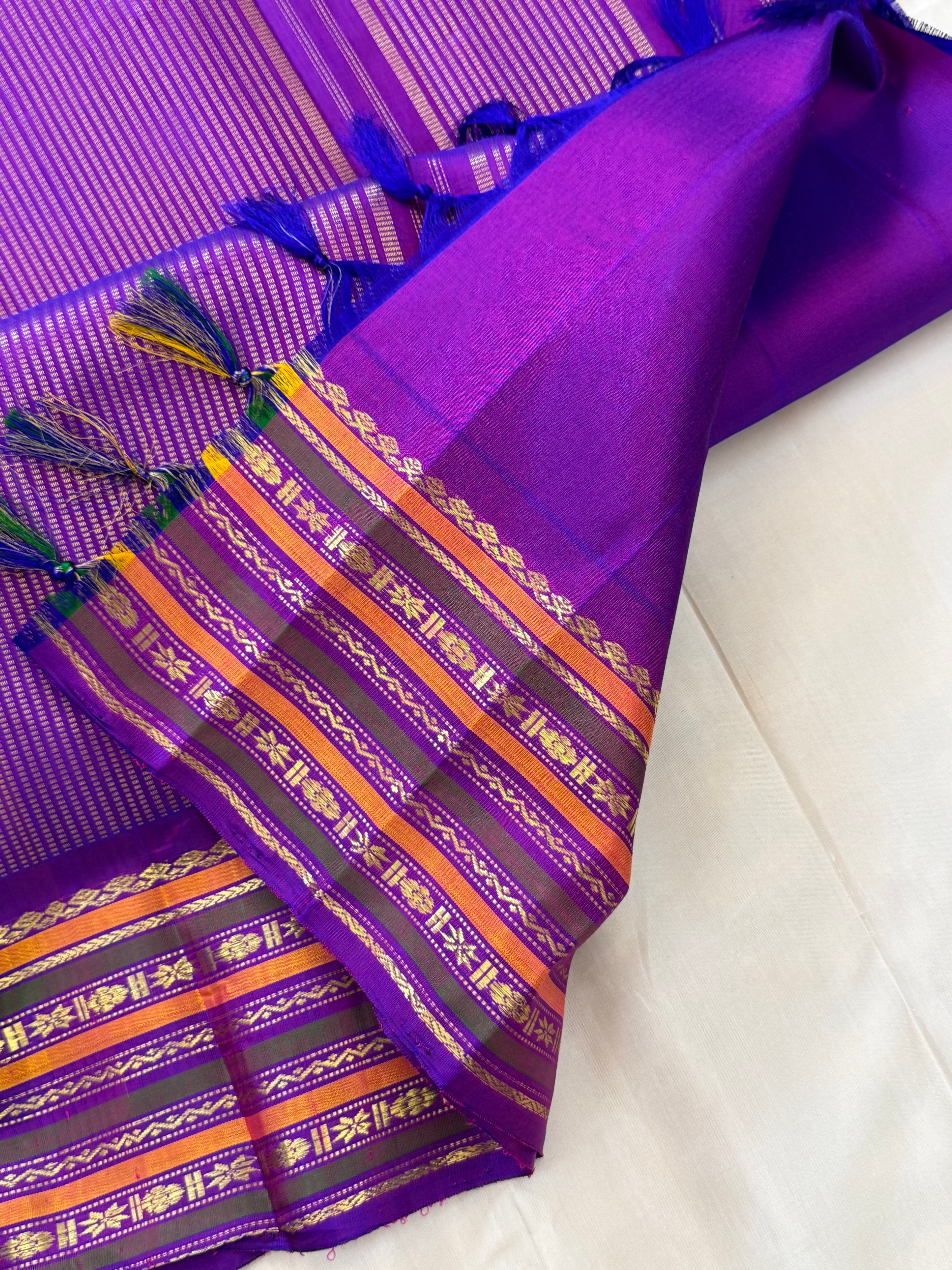 Peach pink with purple temple border/ Gadwal silk CLSA11295