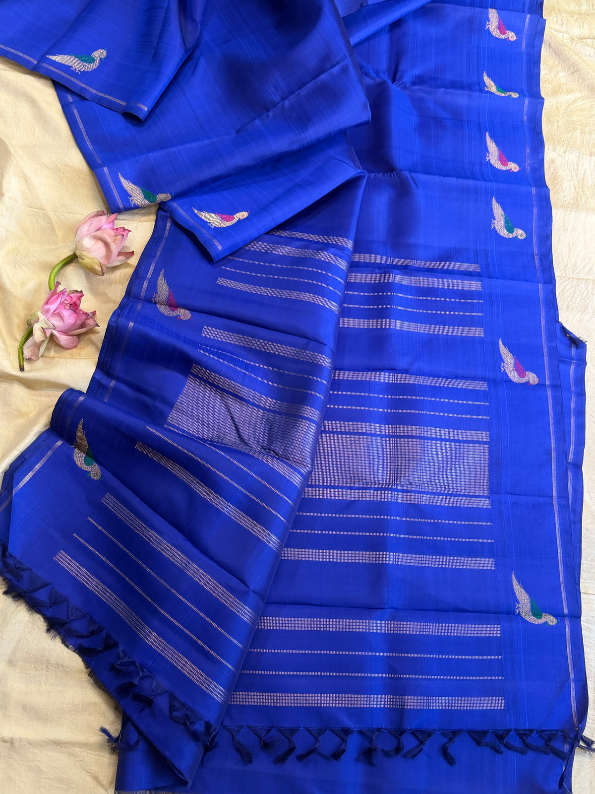 Ms blue Kili saree simple pure Zari Kanjipuram clsa12699