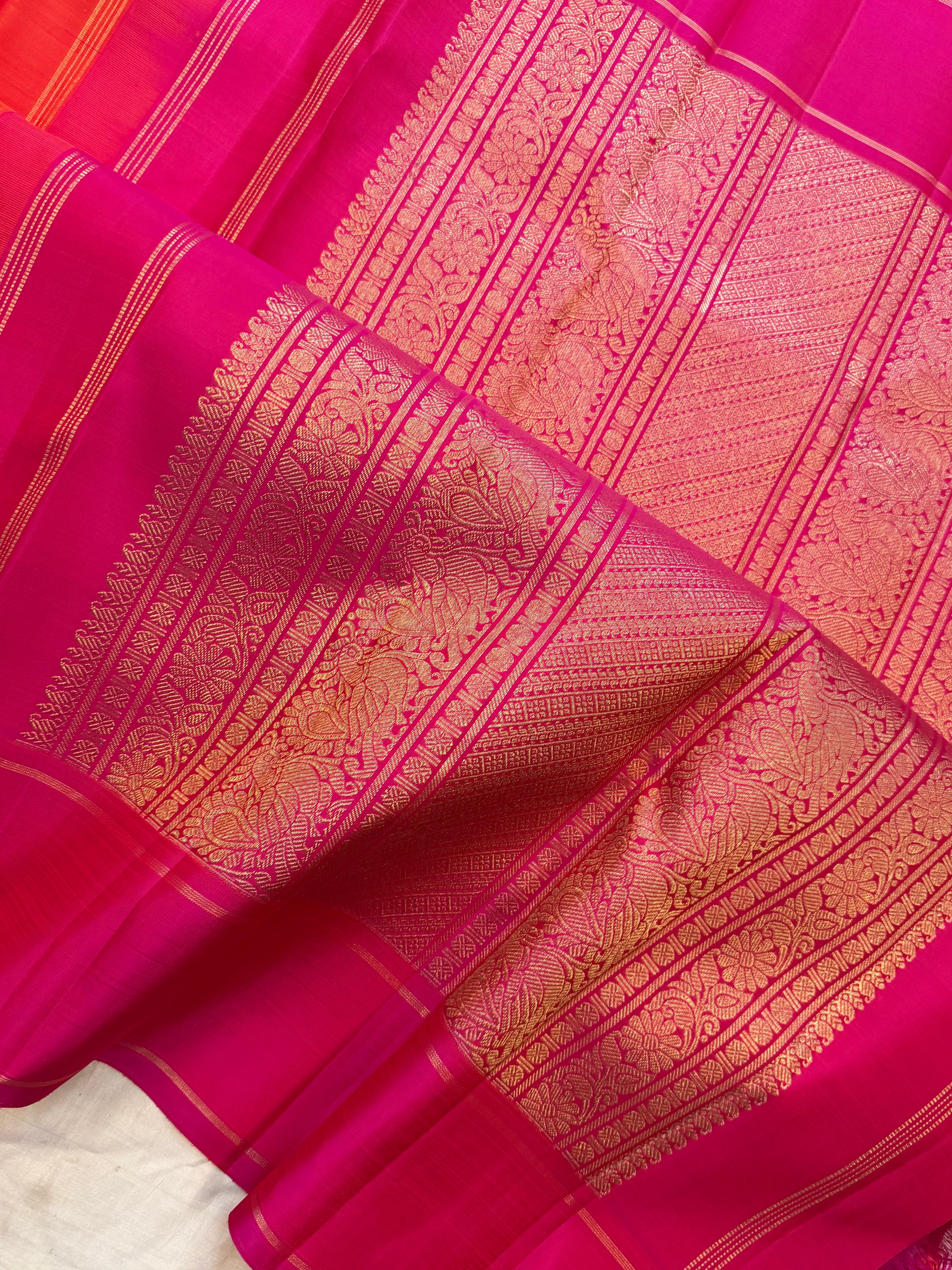 Orange pink Annam chakram Butta / pure Kanjipuram silk