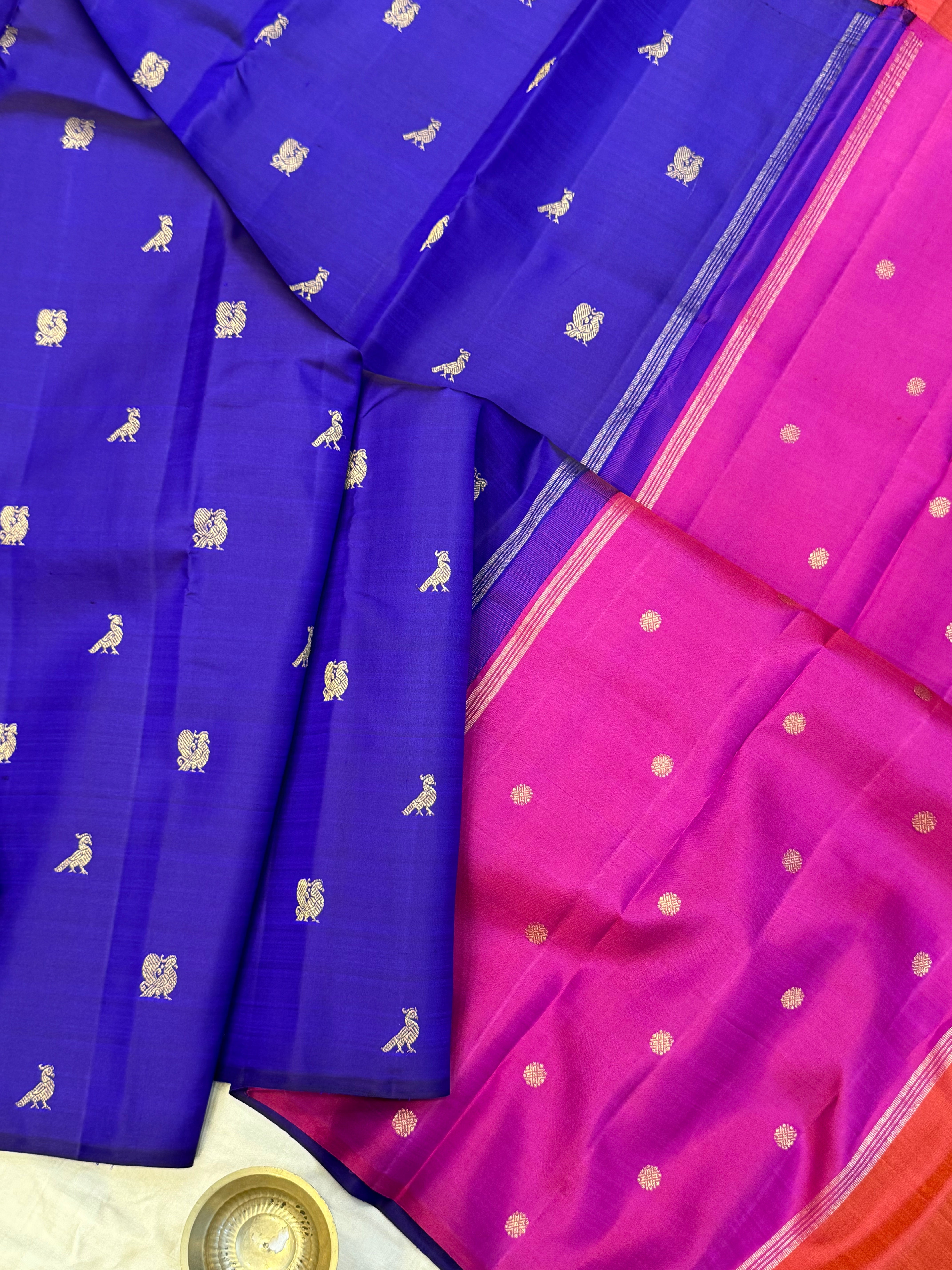 Purple borderless double pallu / Kanjipuram silk