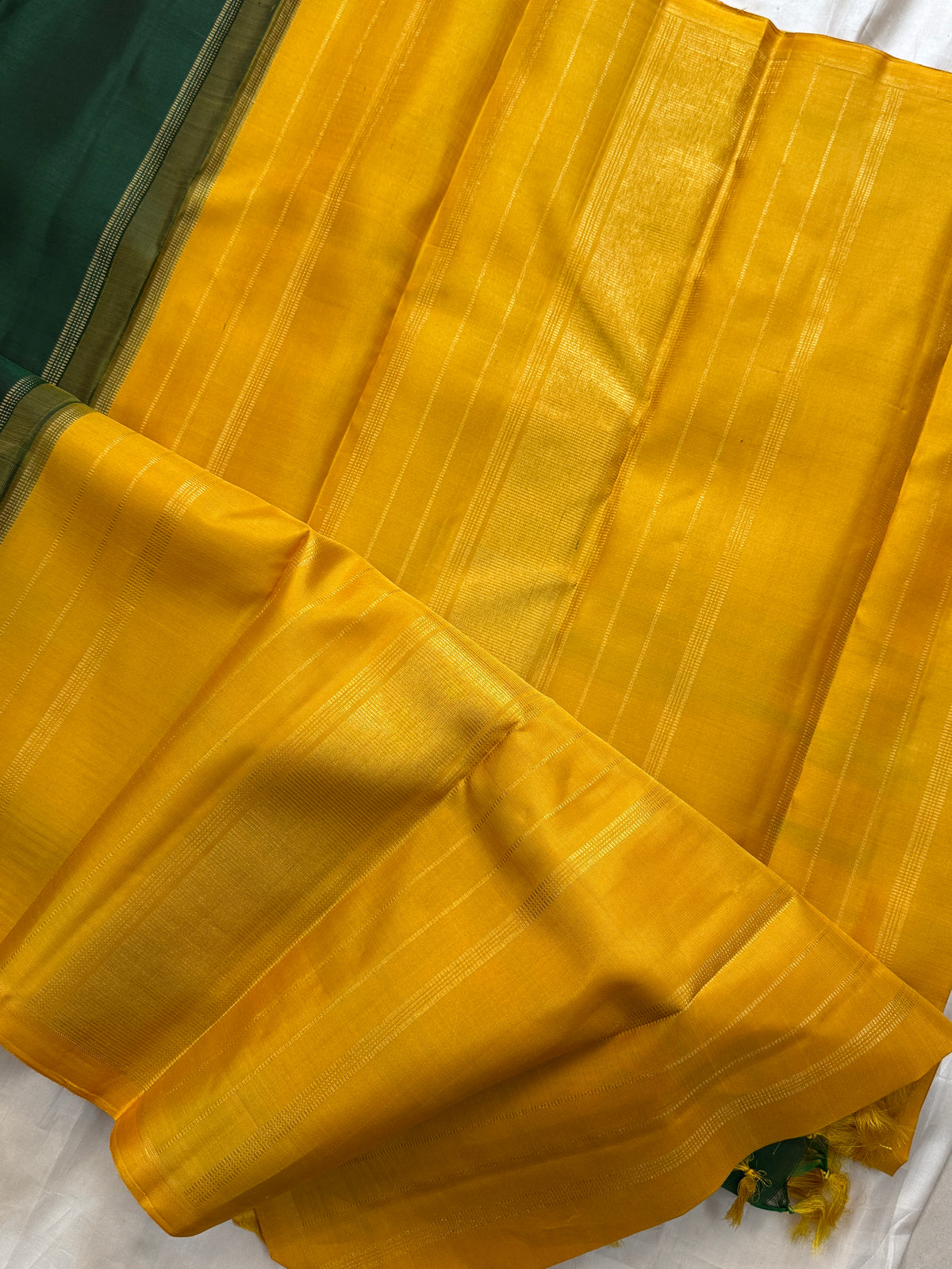 Green and mustard pure Zari/ kanjipuram silk saree clsa 12139