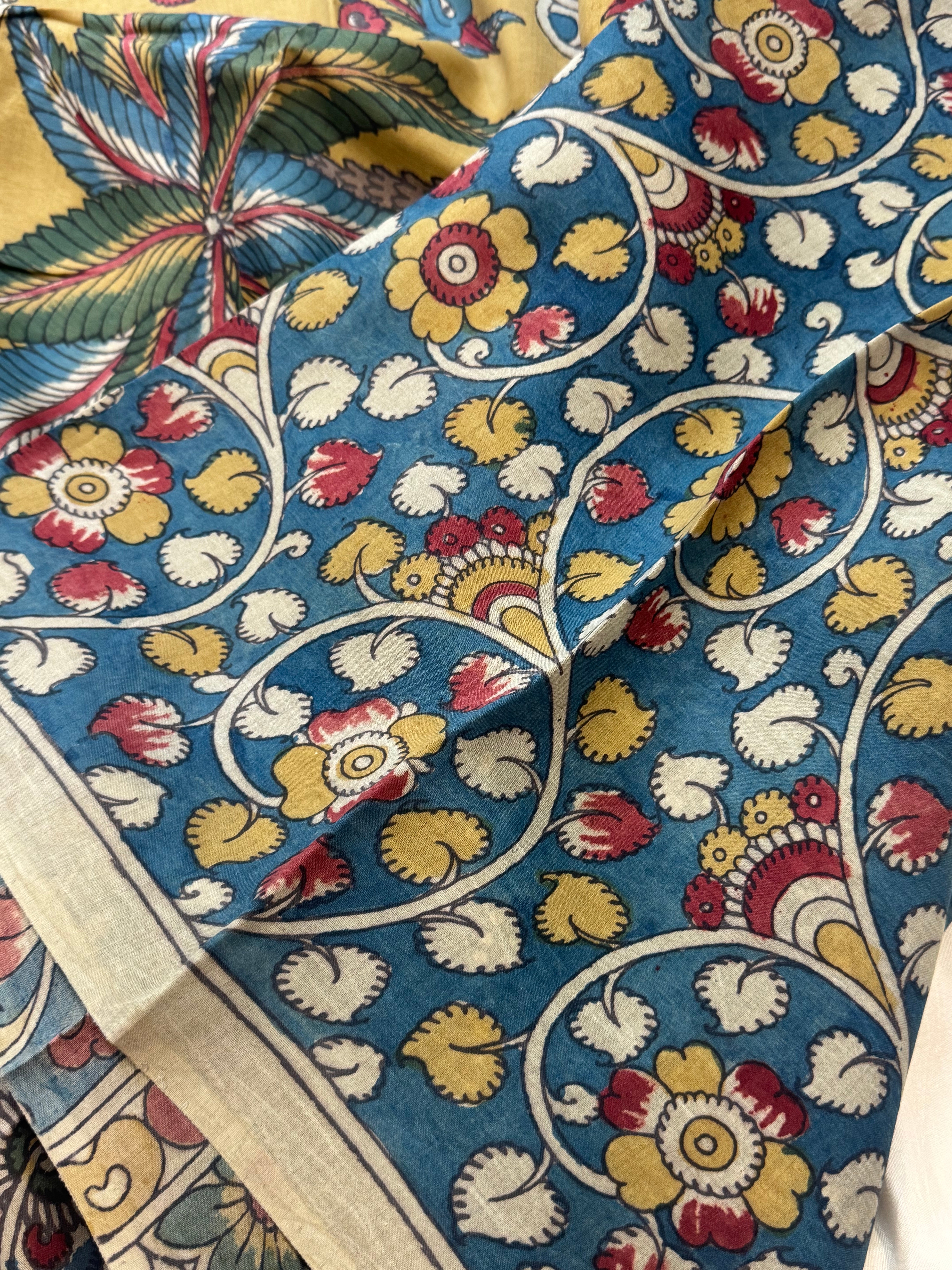 shaded gharchola Tussar Kalamkari Palla was / Bandhini saree