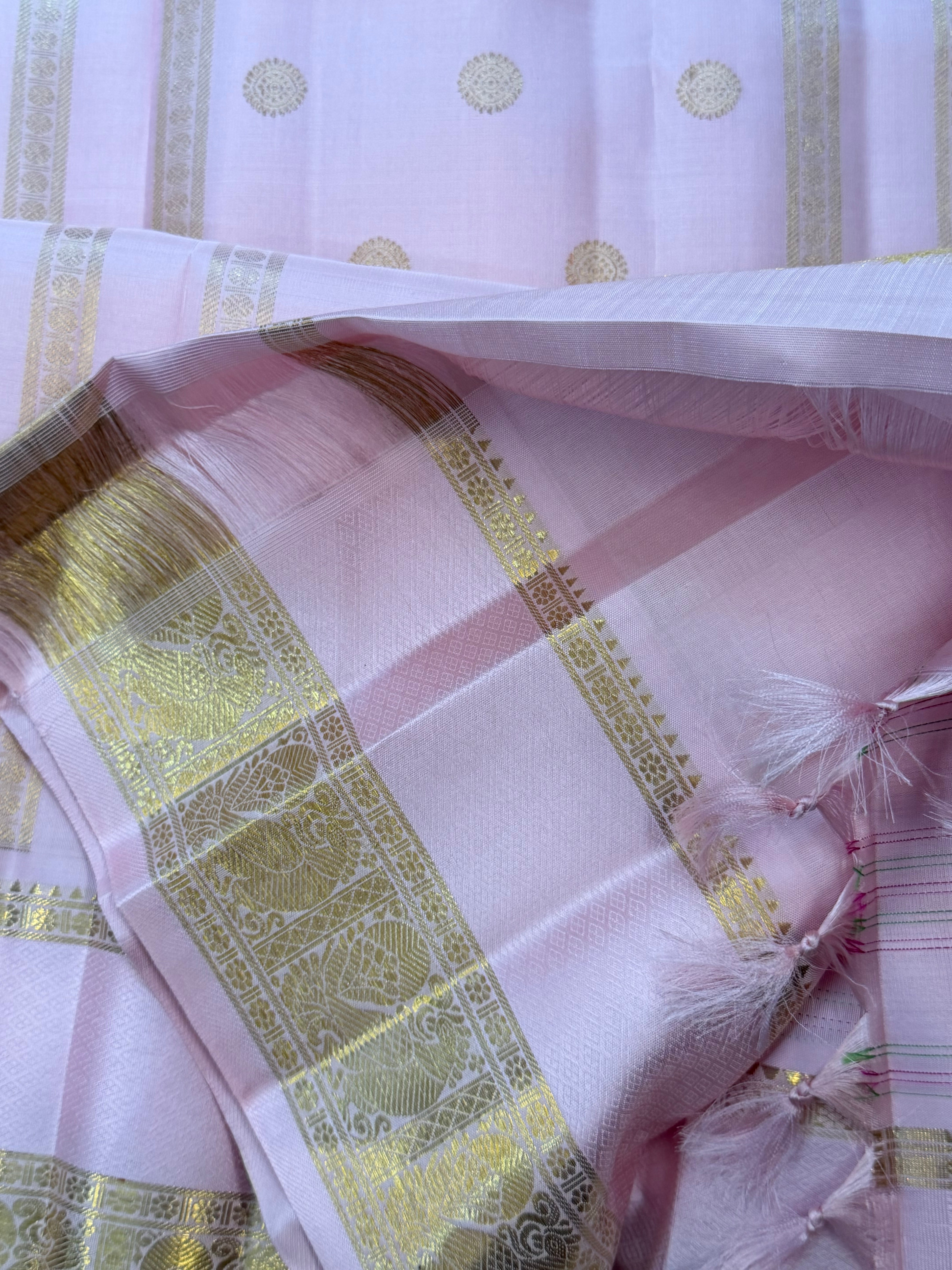 Baby pink thread Kattam retta pet pure Kanjipuram silk CL10144