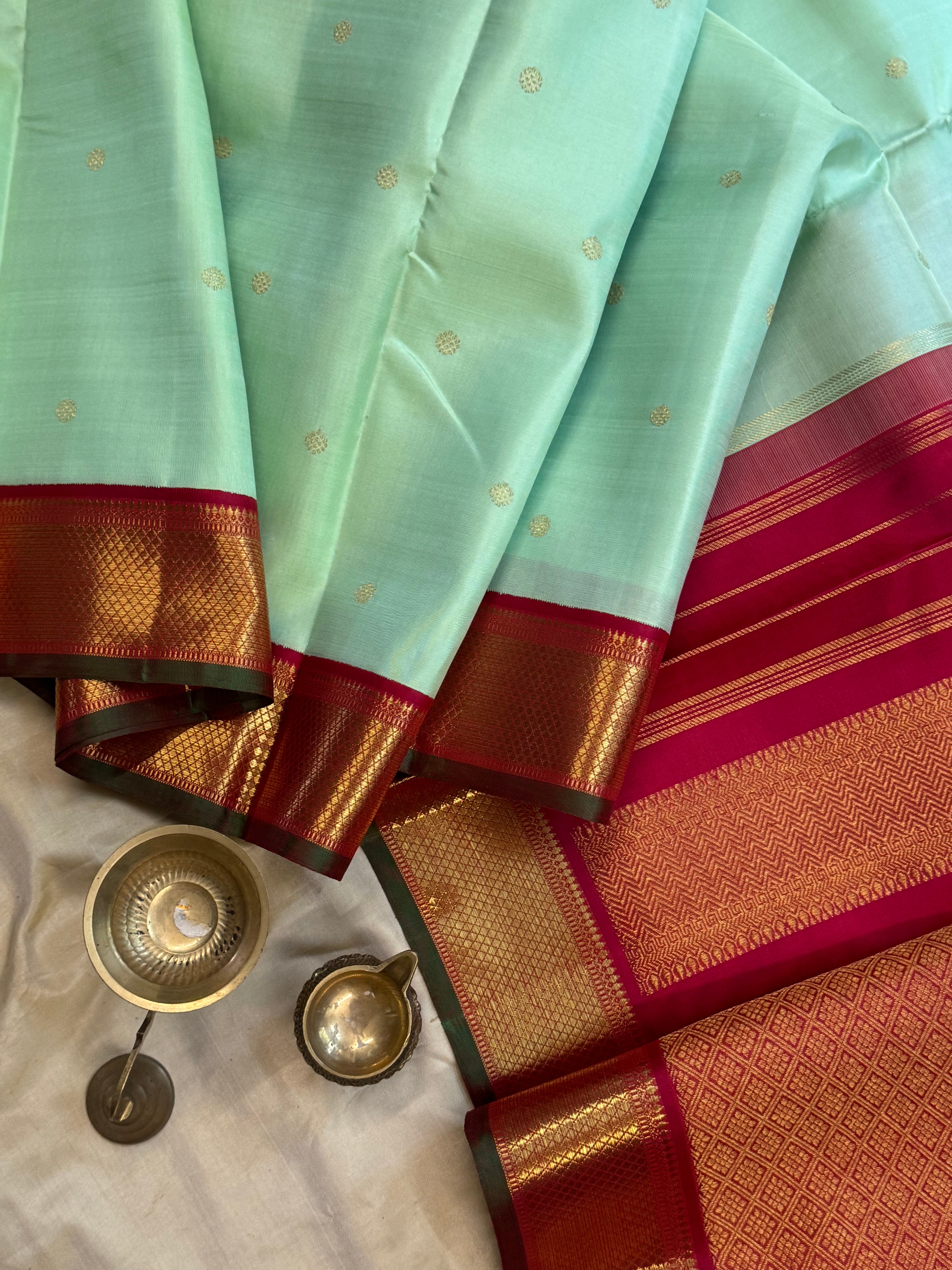 AALAYAM : Pista green korvai kanjipuram silk