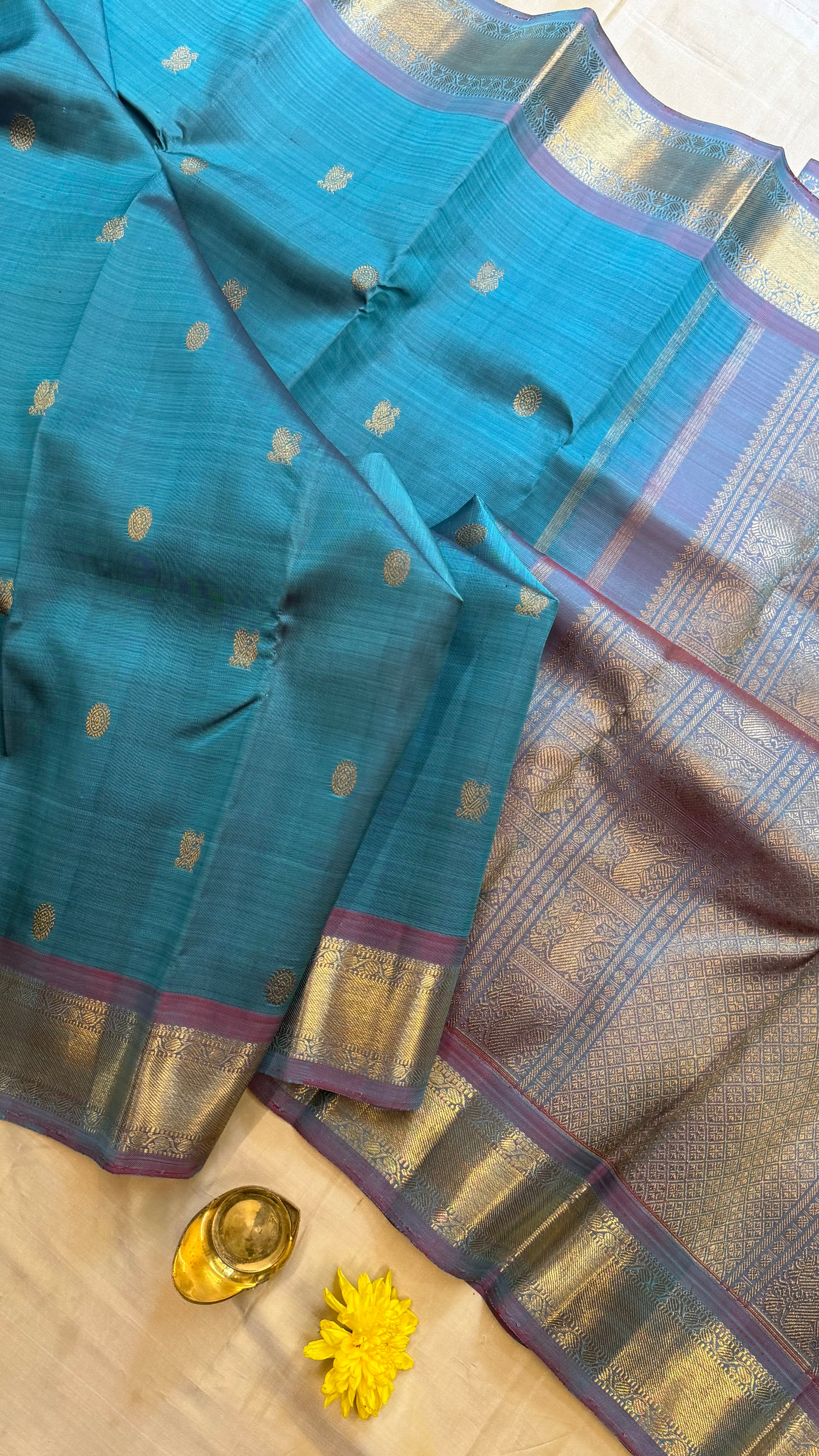 Rama blue and pastel lavender/ Kanjipuram Silk
