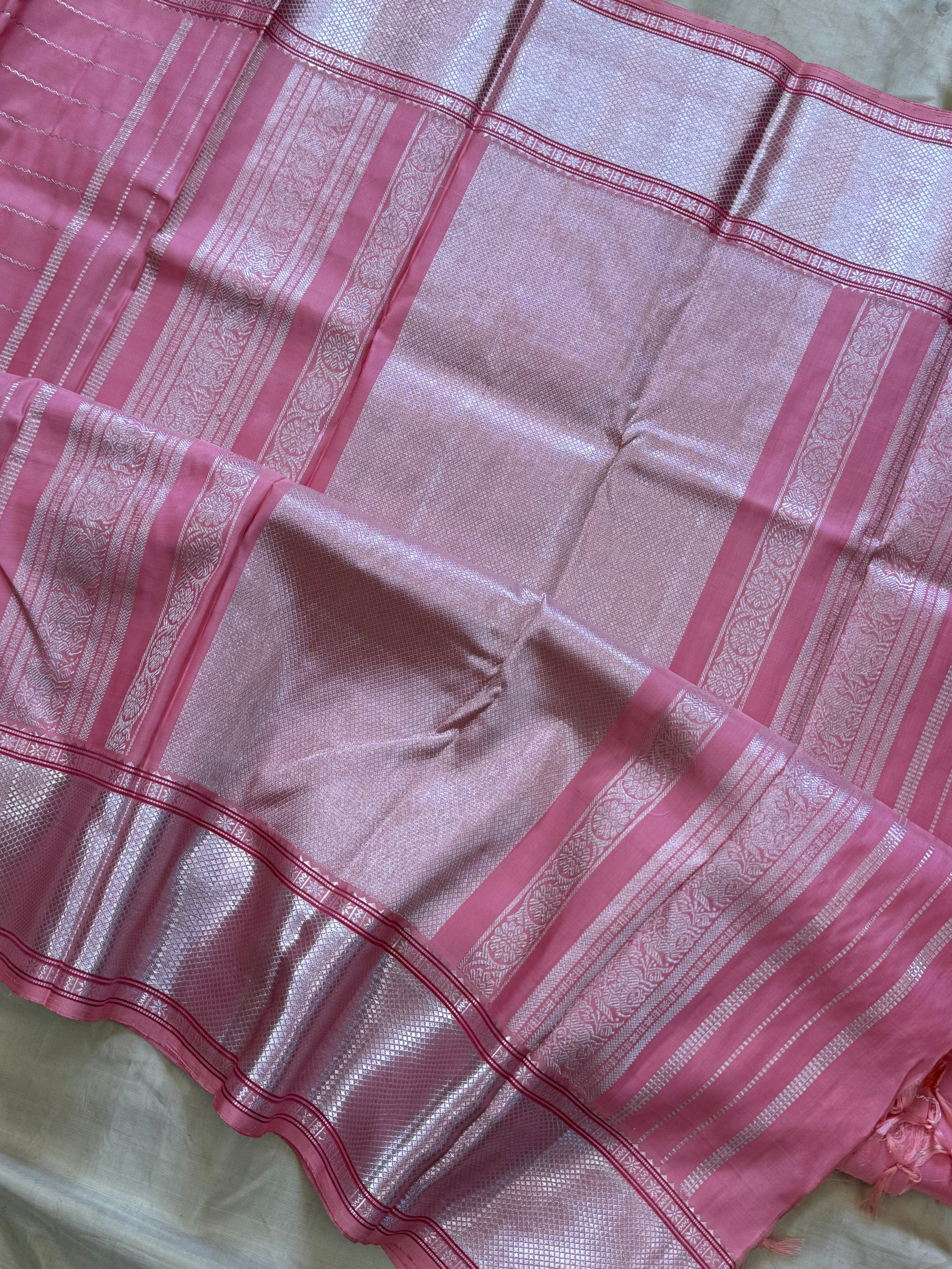 Pink veldhari getti border silver / Kanjipuram silk CL1992