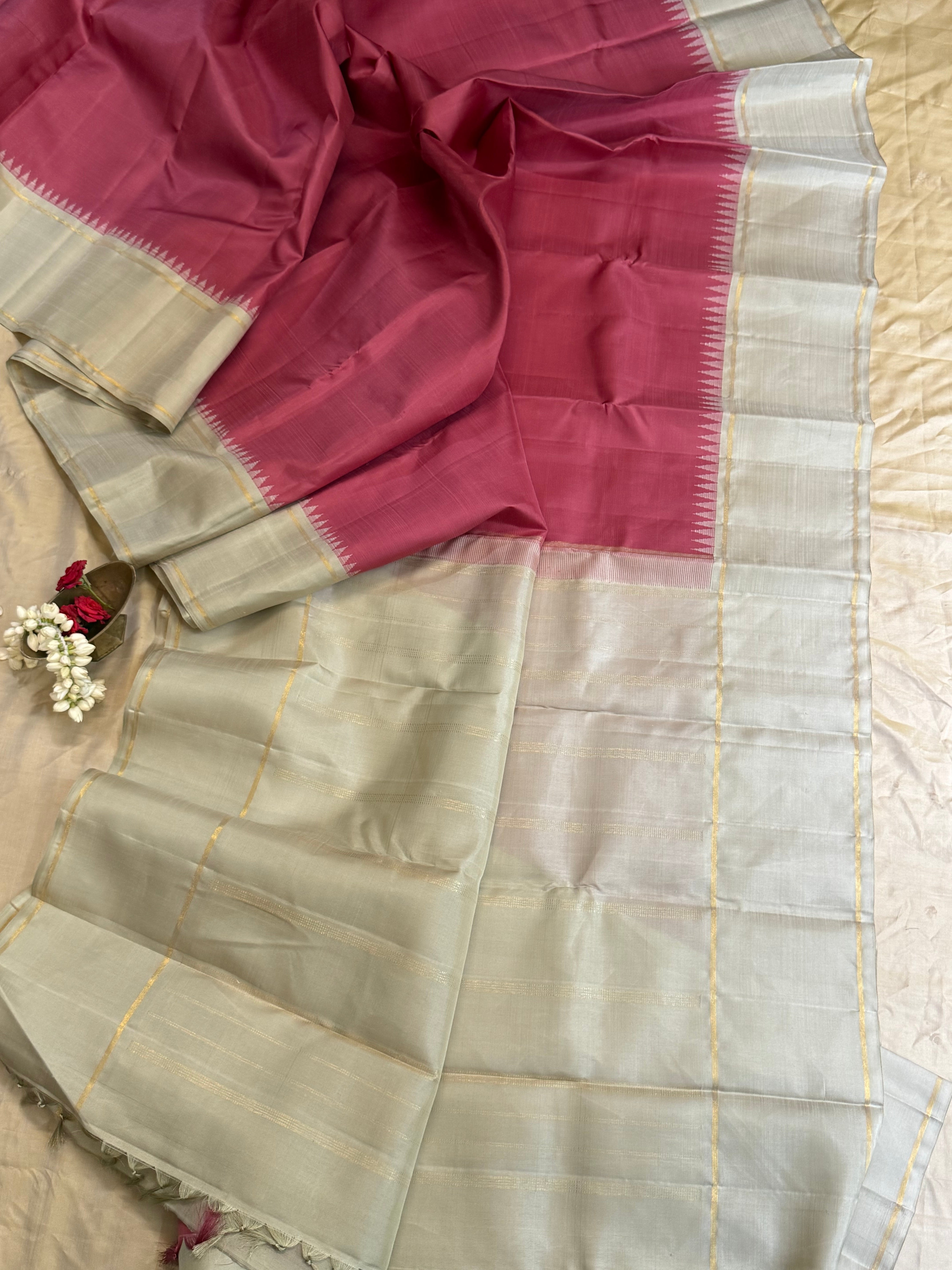 Dusky pink and silverish / Arani silk
