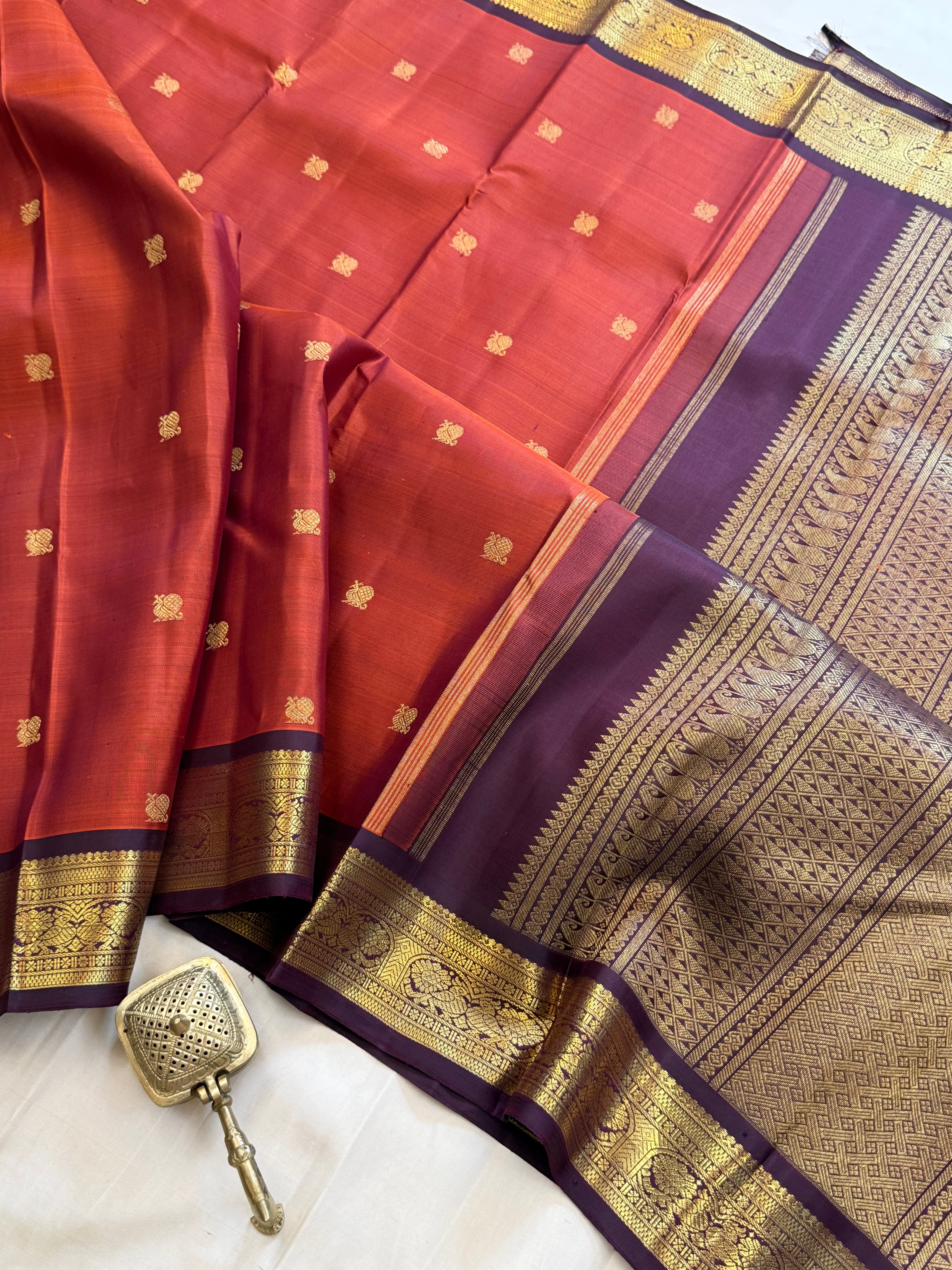 Rust Annam Butta Pure Kanjipuram silk