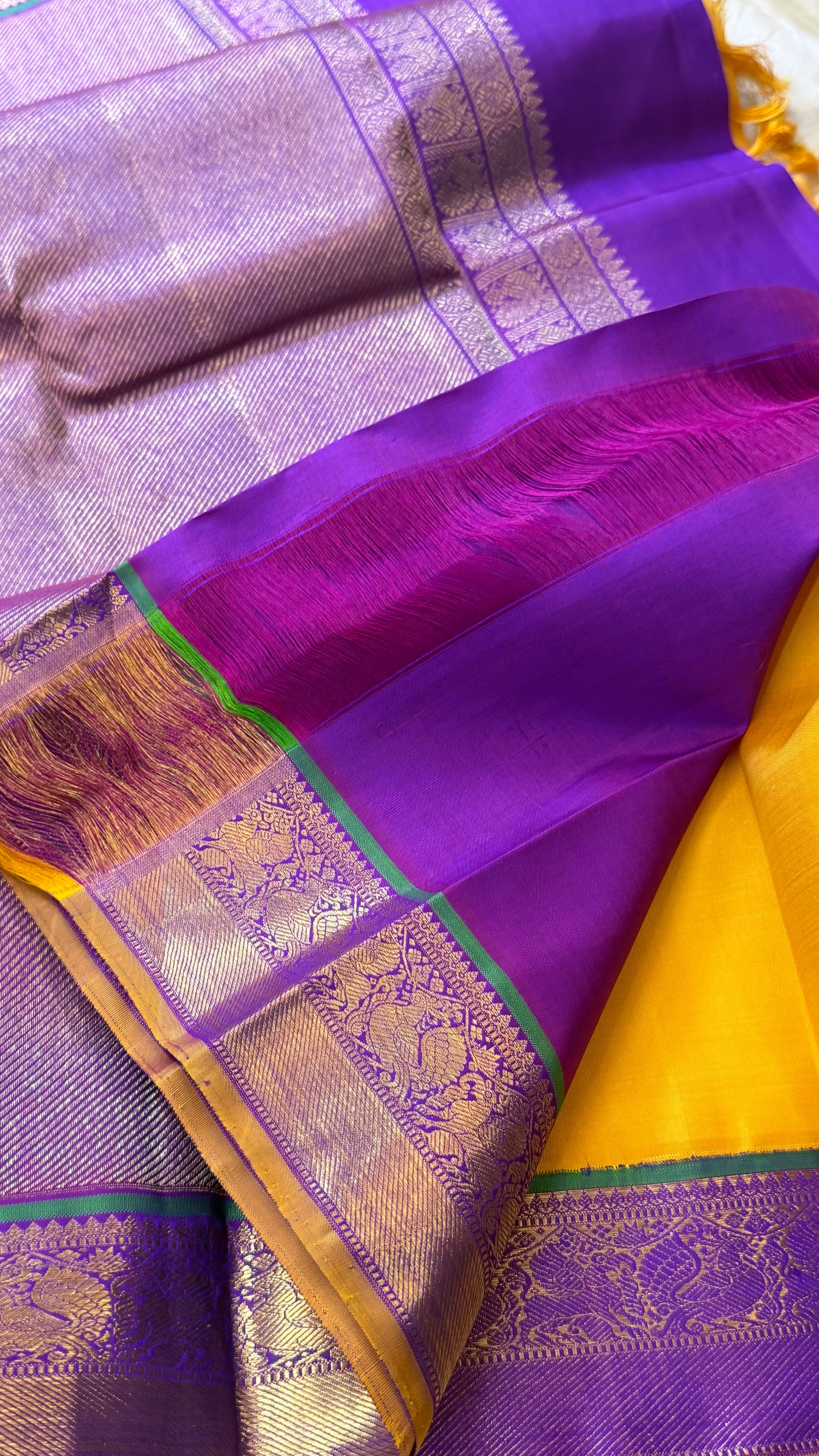 Manjal and purple kai korvai/ kanjipuram silk