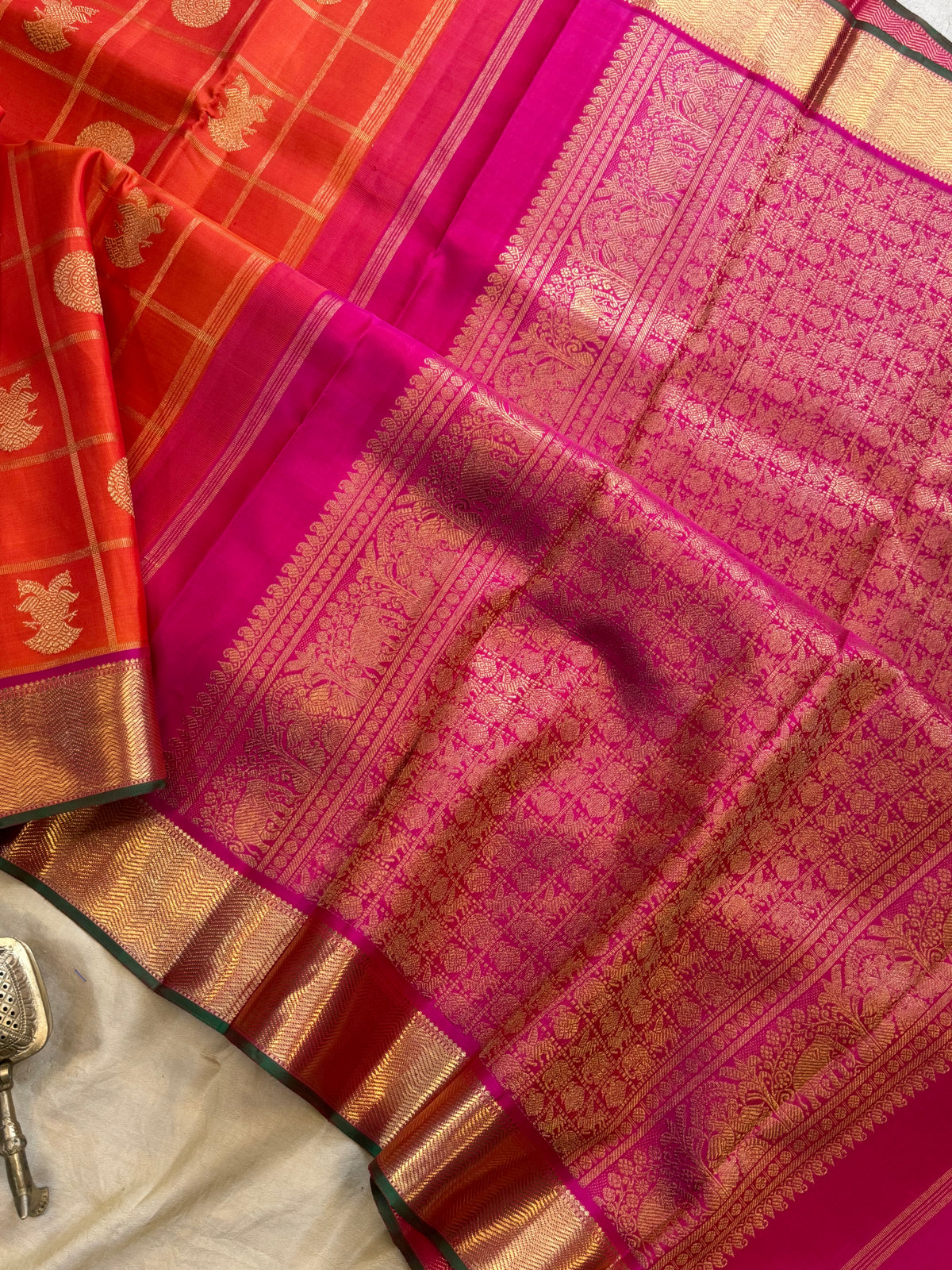 Orange Zari Kattam - pure Zari Kanjipuram silk