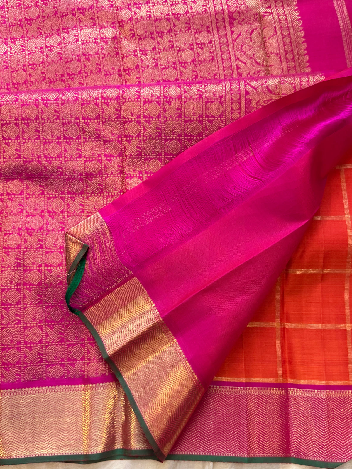 Orange Zari Kattam - pure Zari Kanjipuram silk