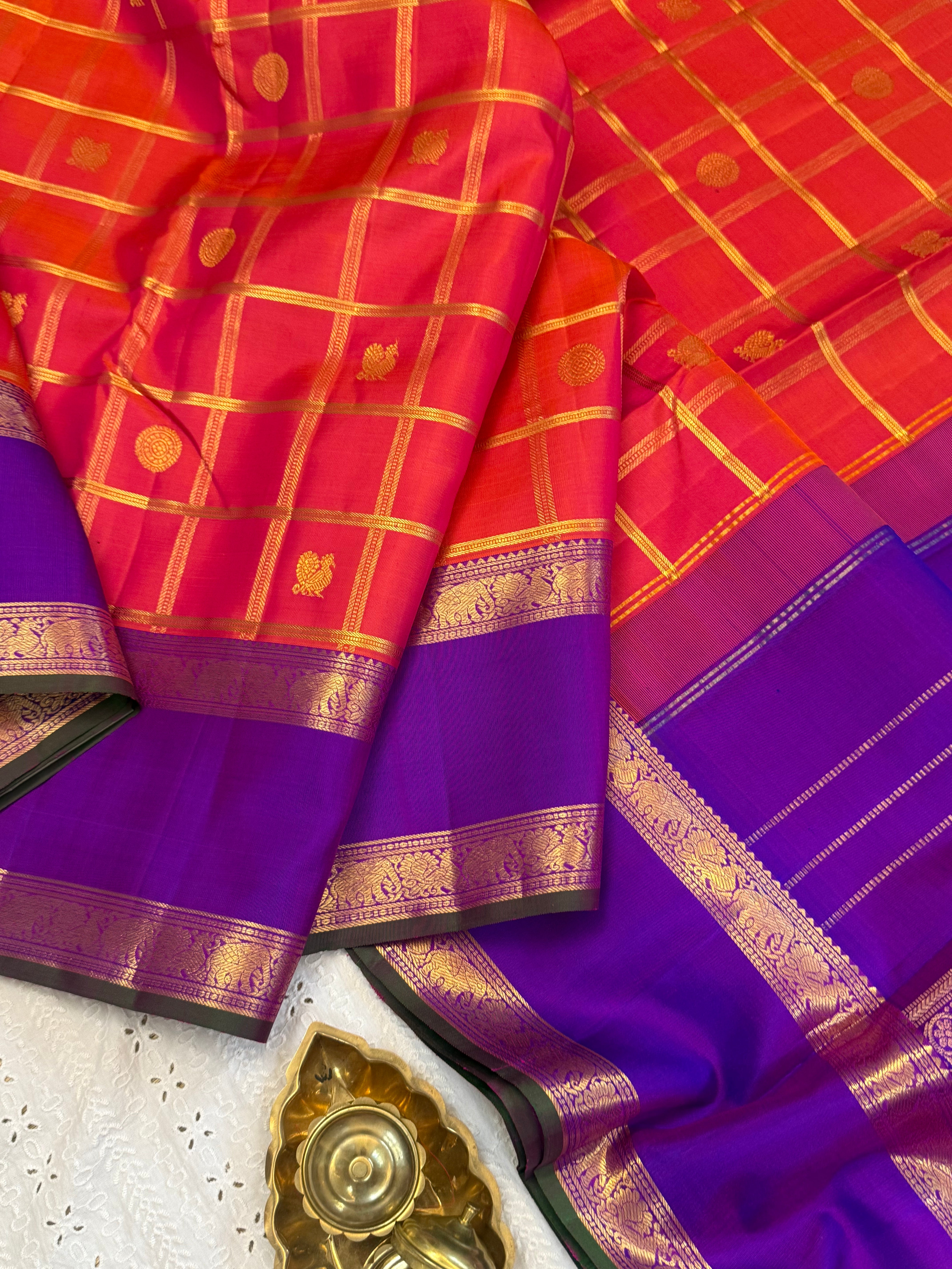 Kanagambaram Kattam with Butta purple retta pet border 10 yards / kanjipuram silk saree CLSA10569
