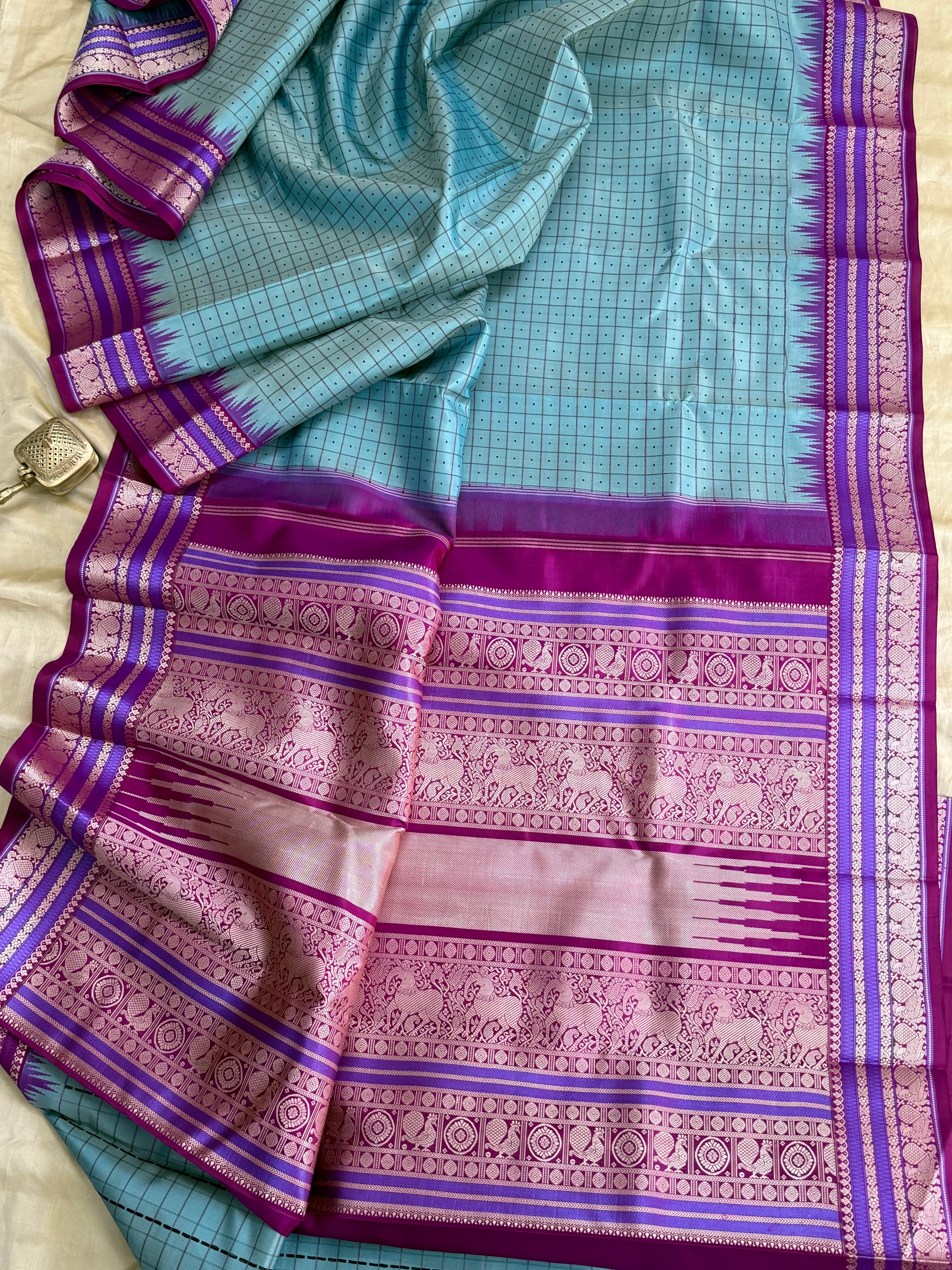 Blue Laksham Butta with temple border/special edition CLSA10478
