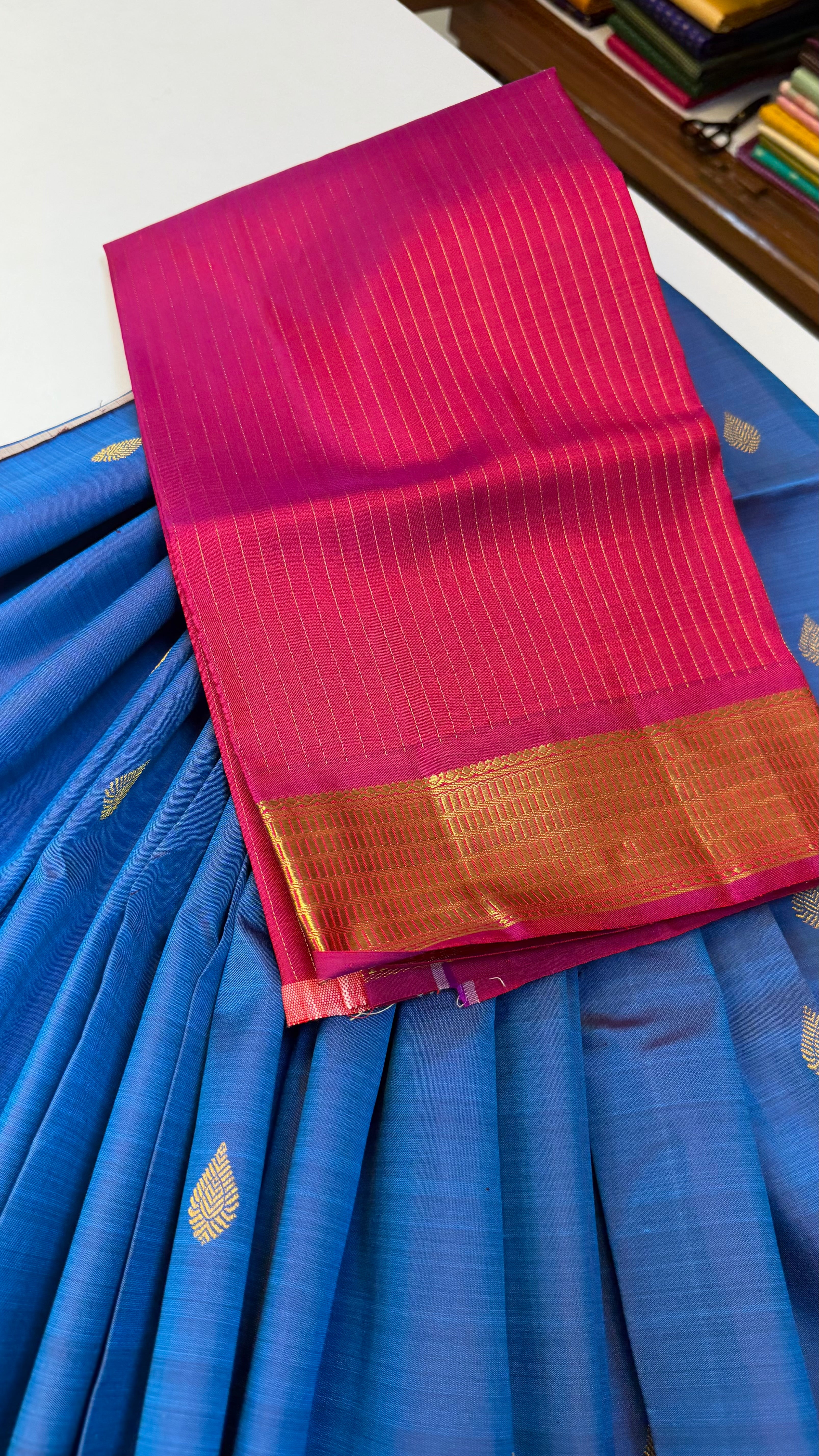 Traditional Paavadai shot blue set 6 to 9 years