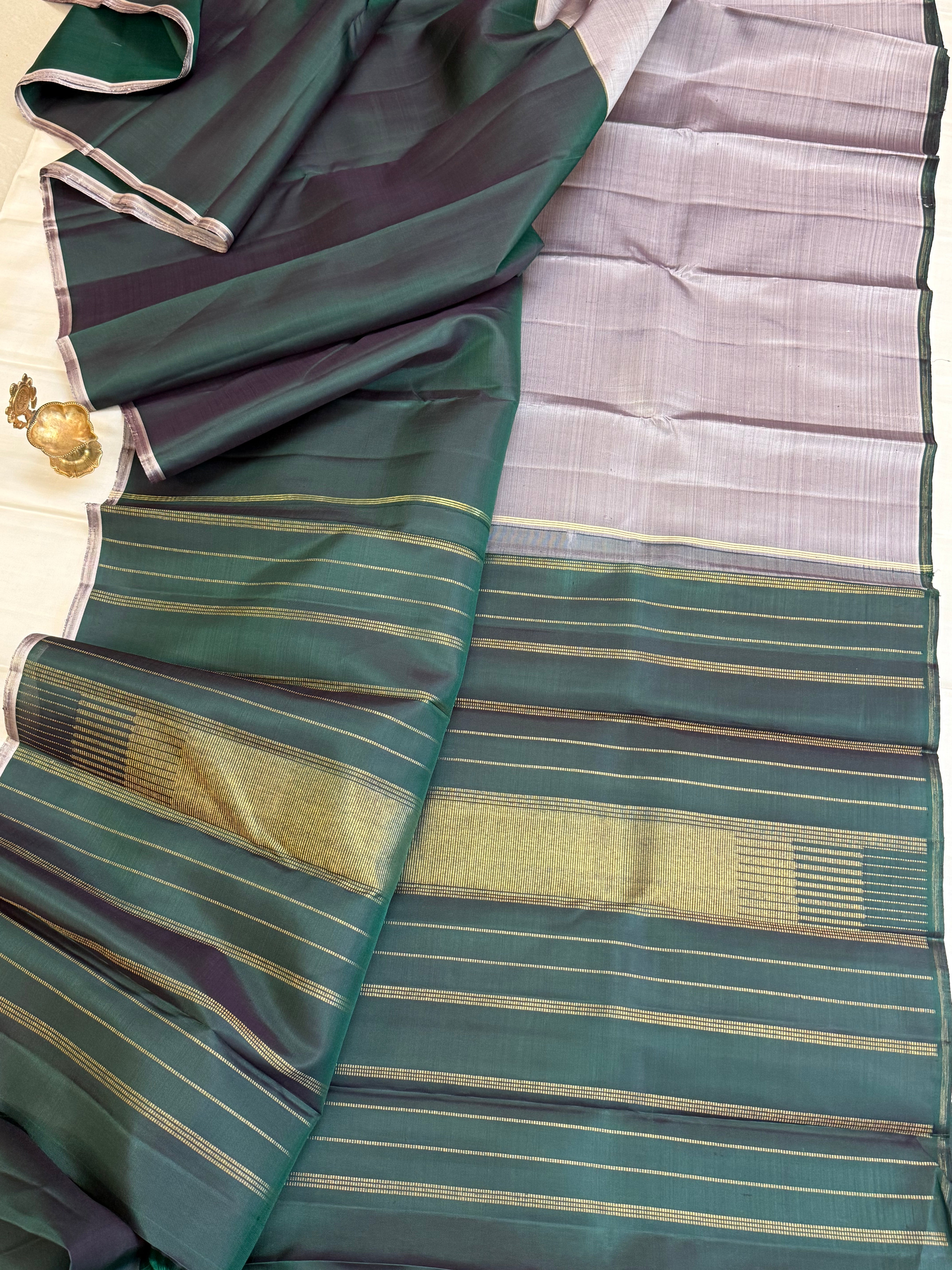 Grey with dark green Half and half / kanjivaram silk clsa 10685