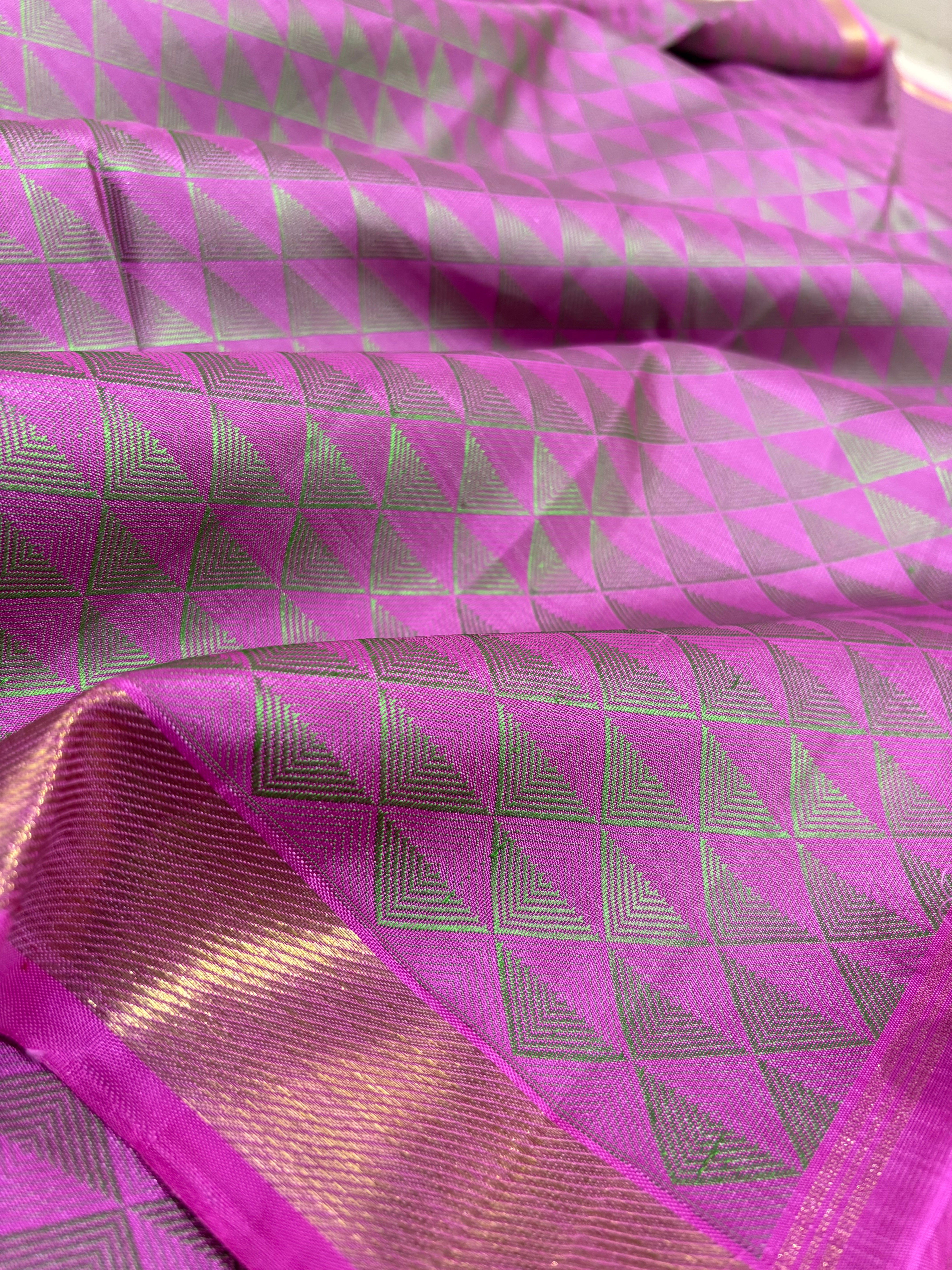Pink half diamond body / kanjipuram silk