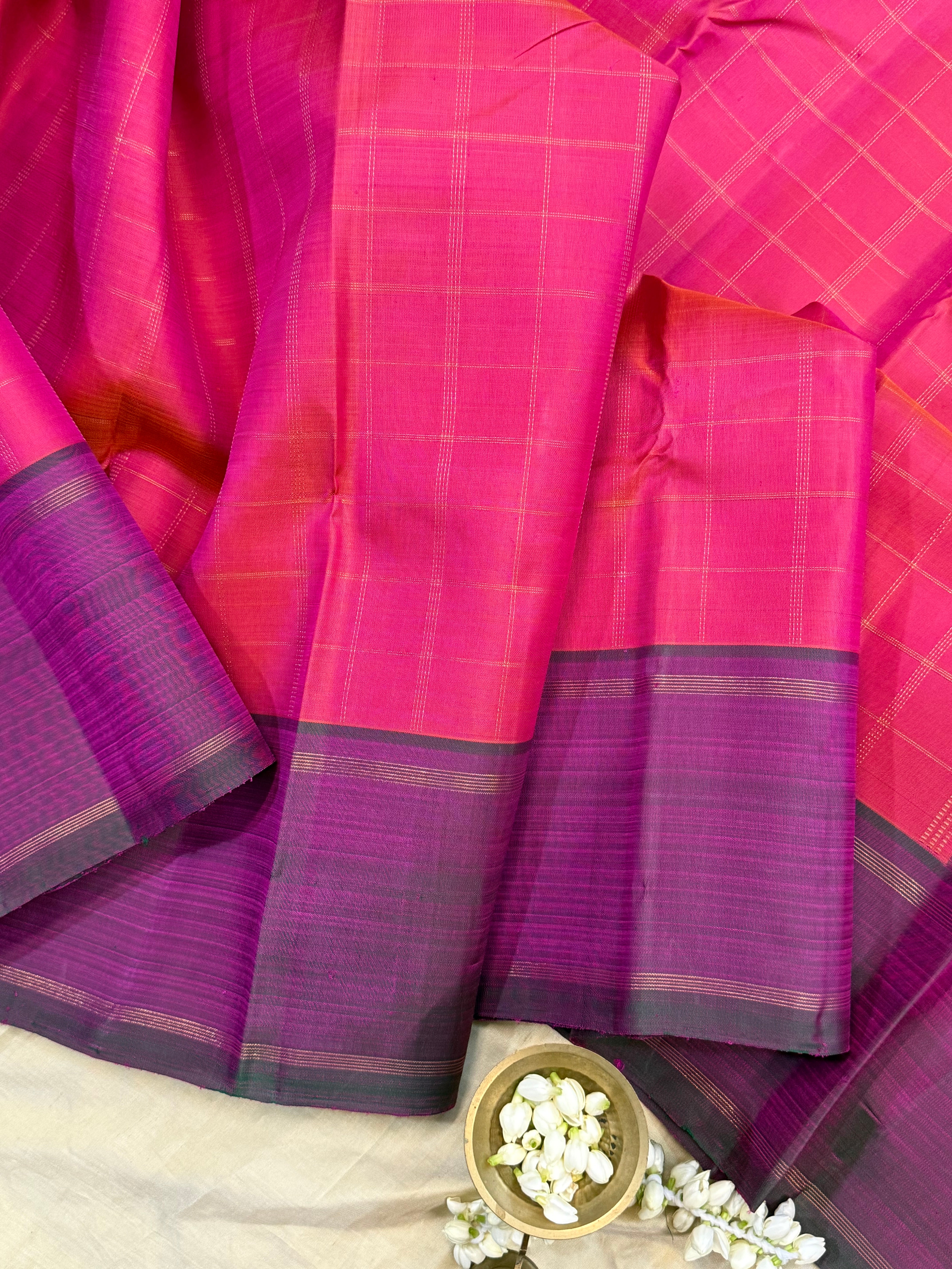 Pink kattam and purple / Kanjipuram silk