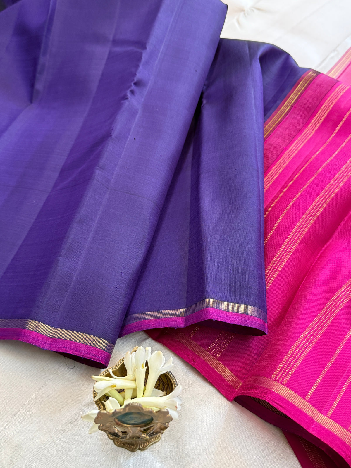 Purple and offwhite half an half pattern / Kanjipuram silk/clsa 11595