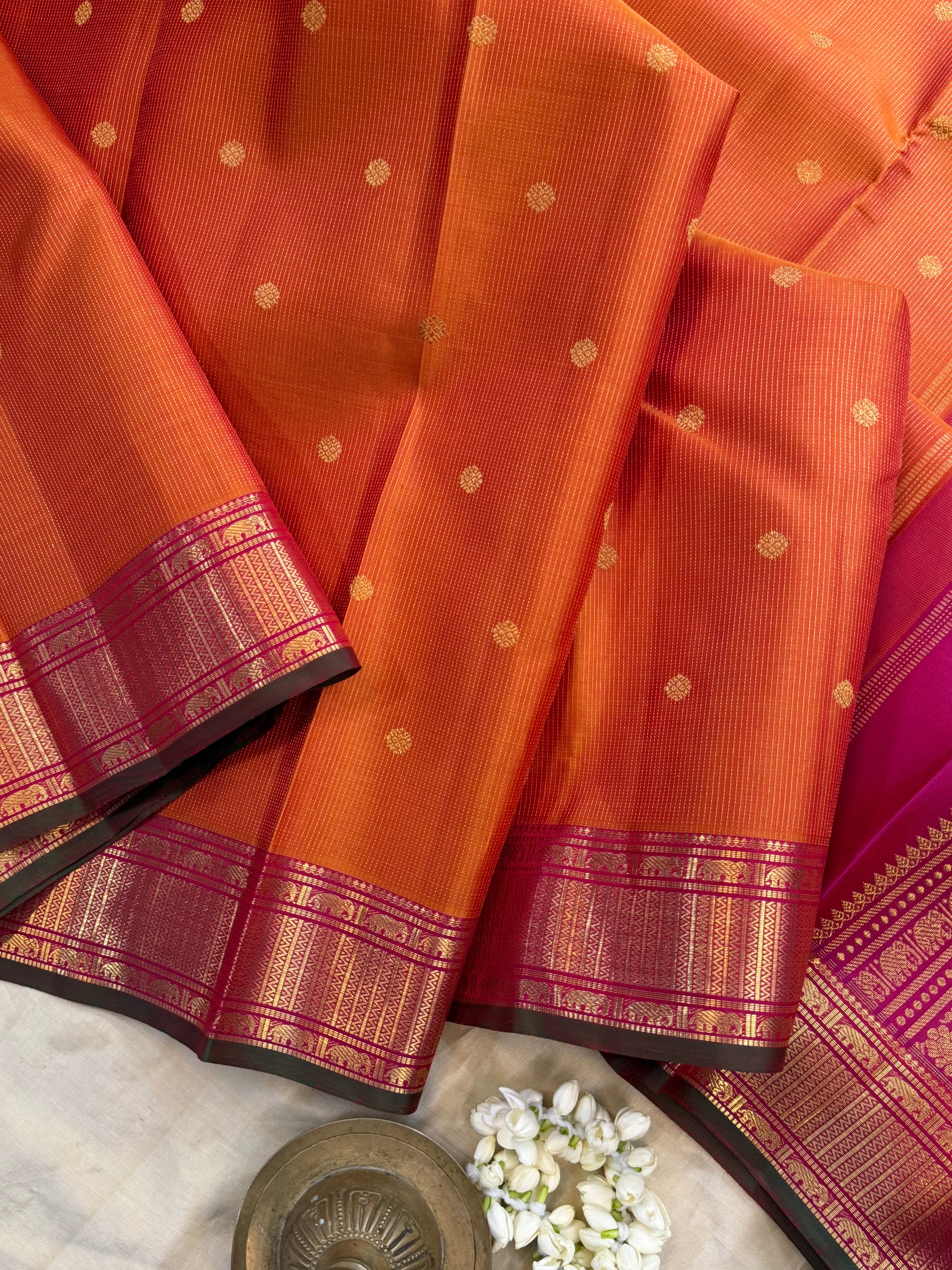 Heirloom oosivanam Simha colour Kanjipuram silk saree