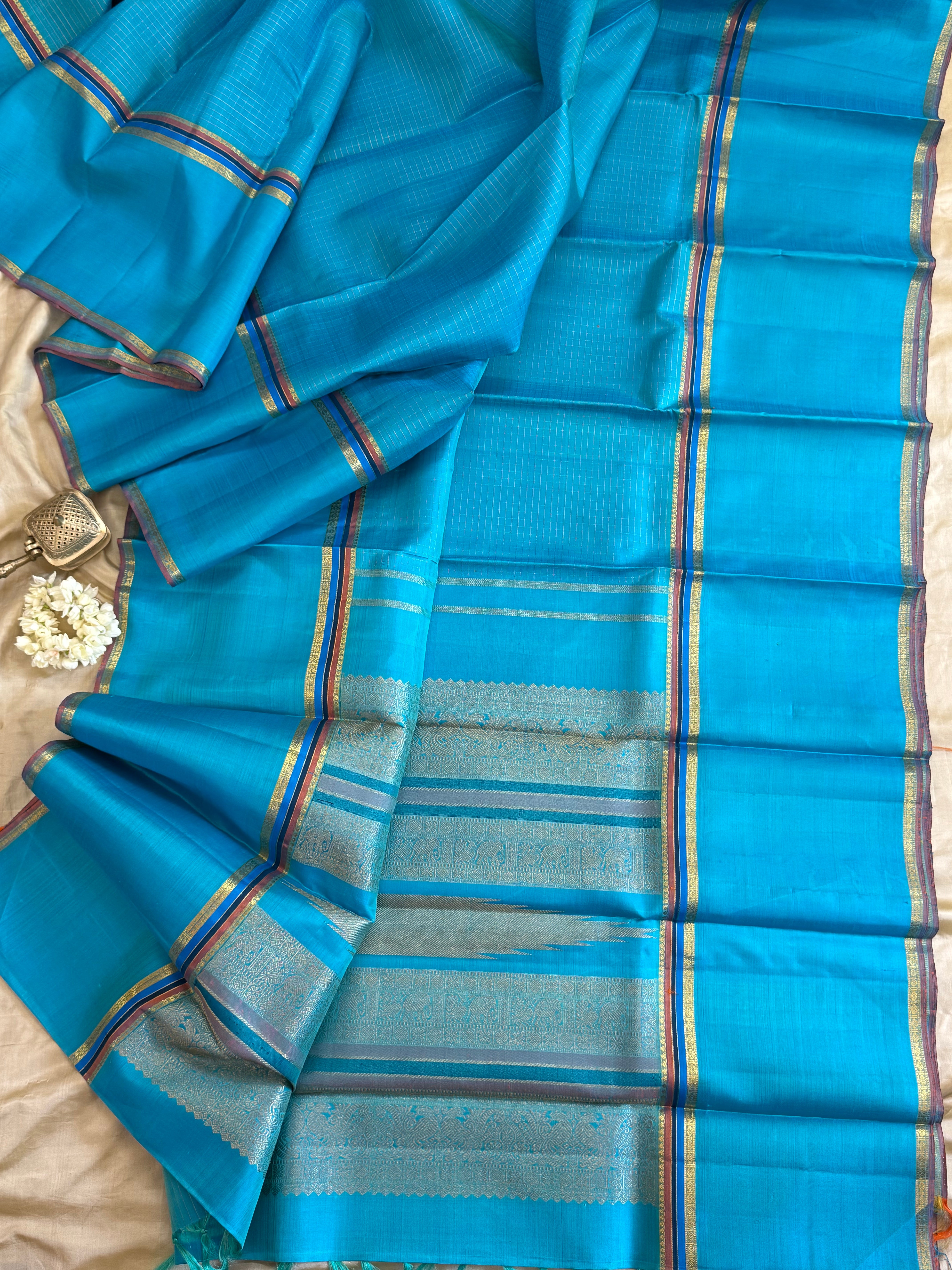 Sea blue long border/ Kanjipuram silk CL6295