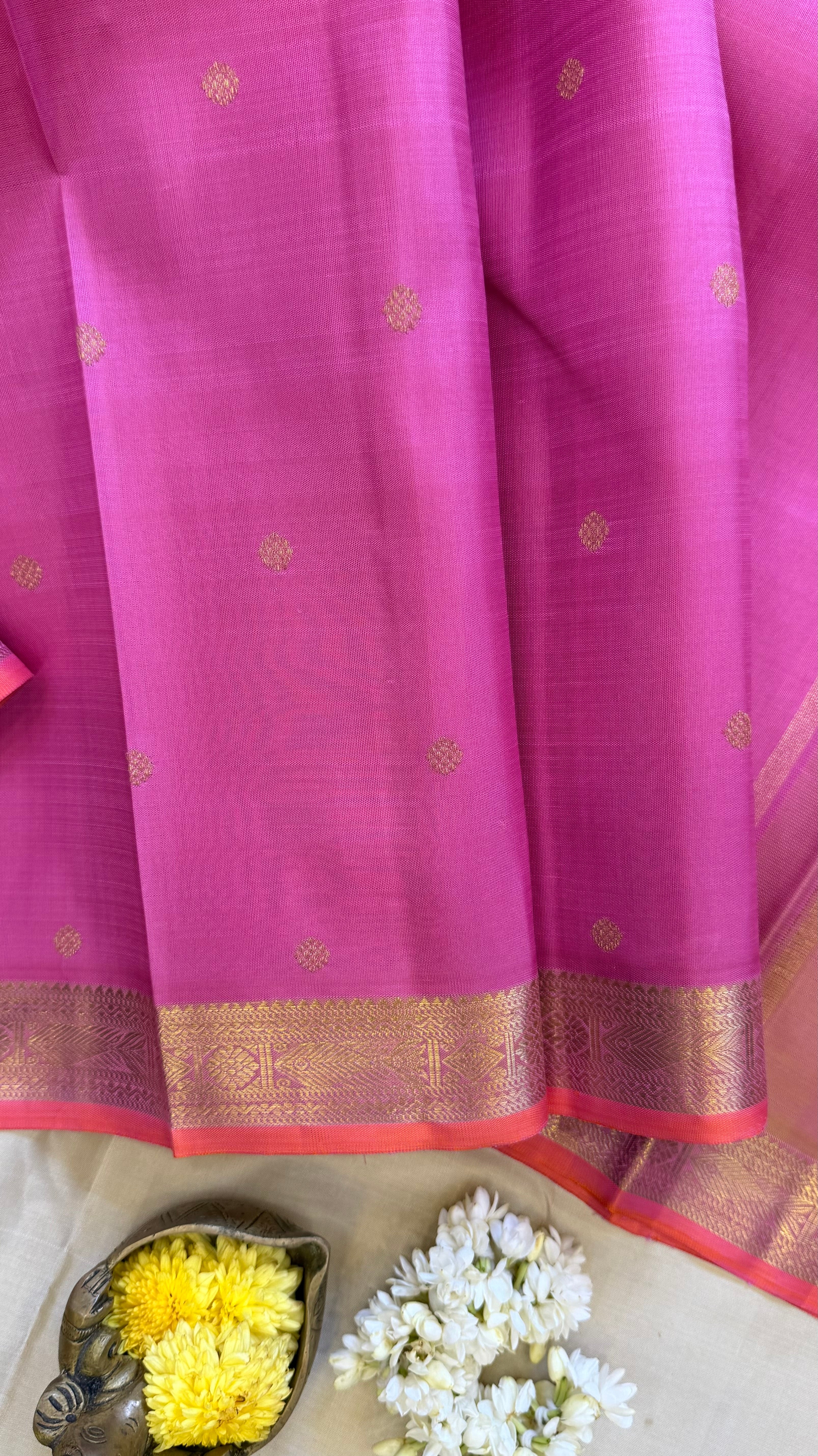 Pink small border/ kanjipuram silk