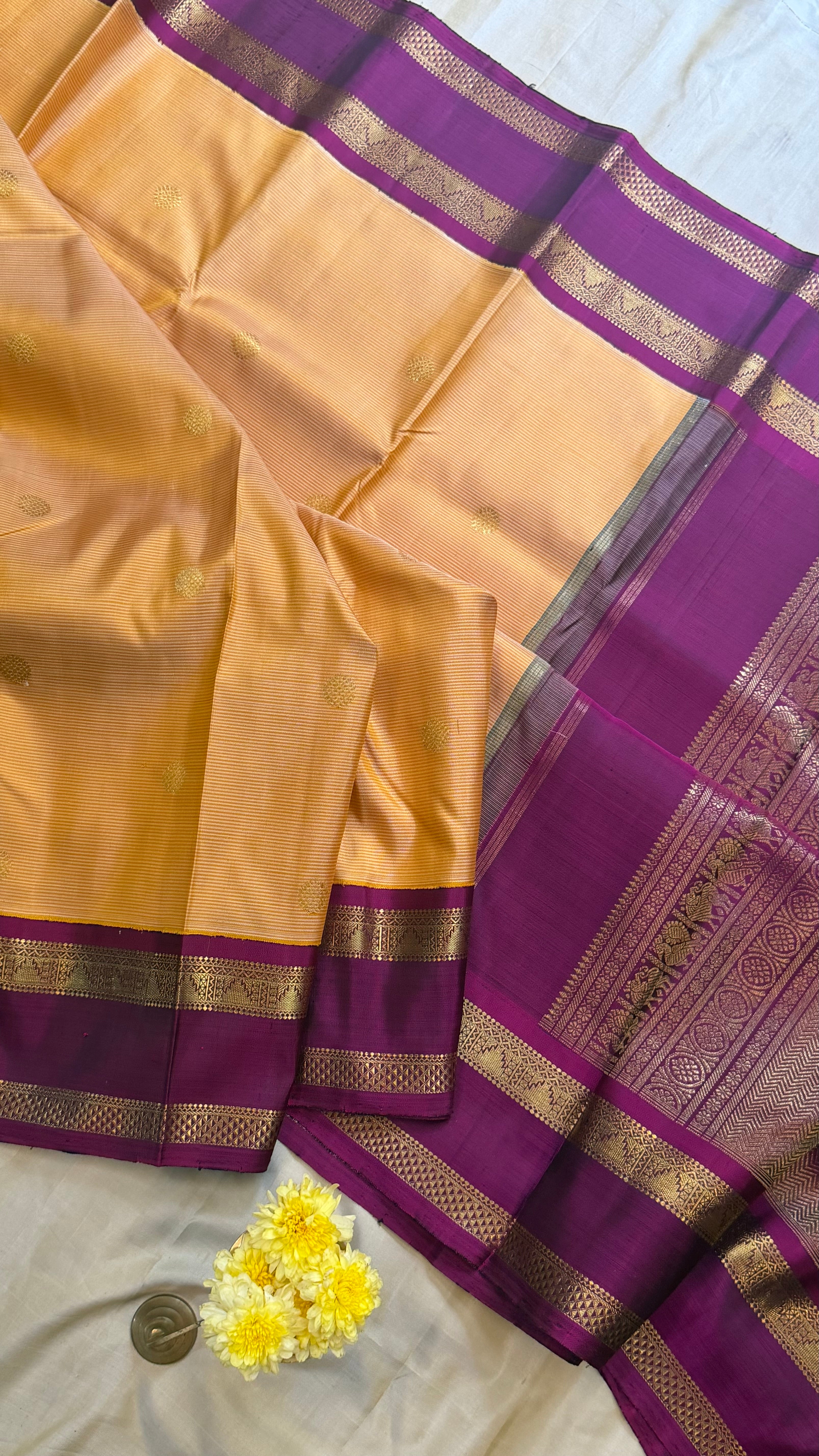 Sandalwood shade and magenta rettapet border kai korvai/ Kanjipuram Silk