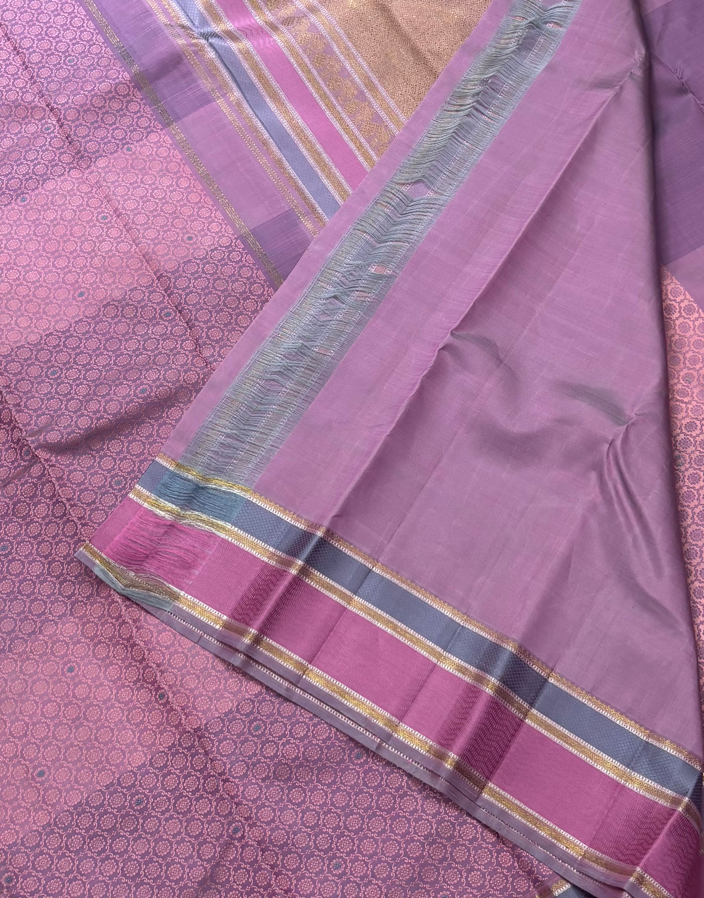 Lavender thread work / kanjipuram silk