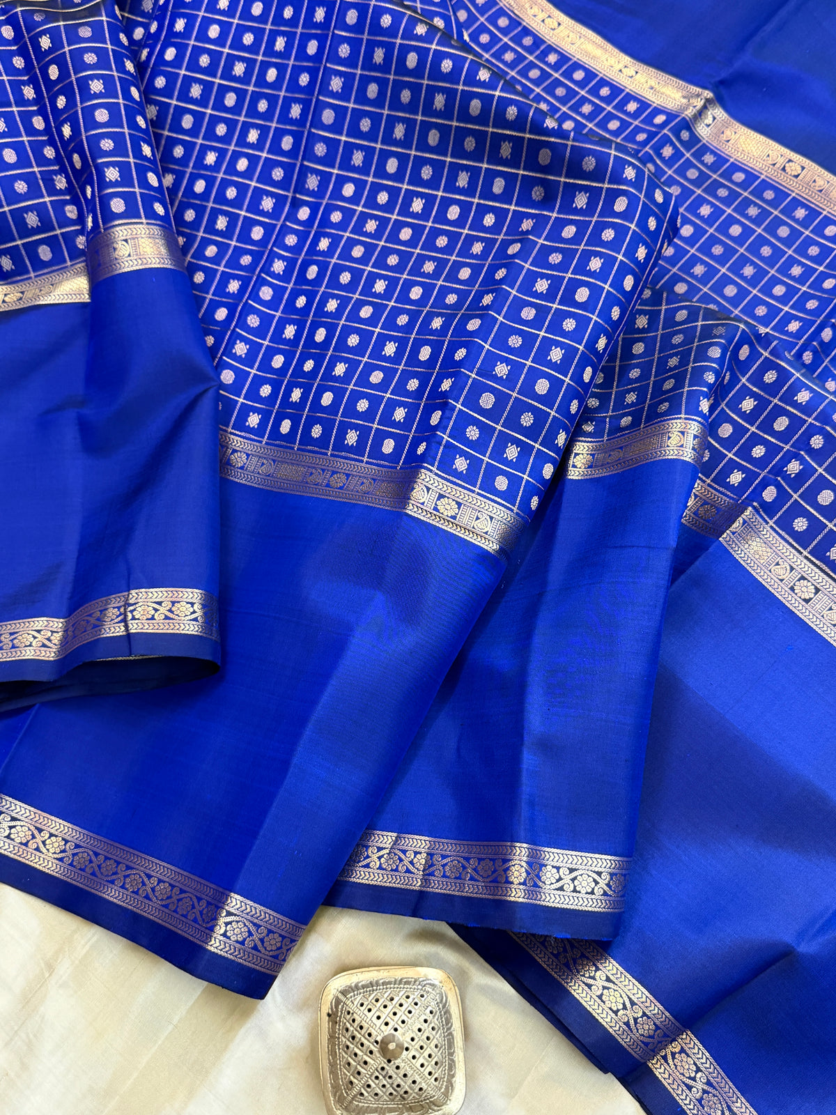 Special edition-blue Rettapet long border with body Kattam Zari butta silk saree/clsa 12562